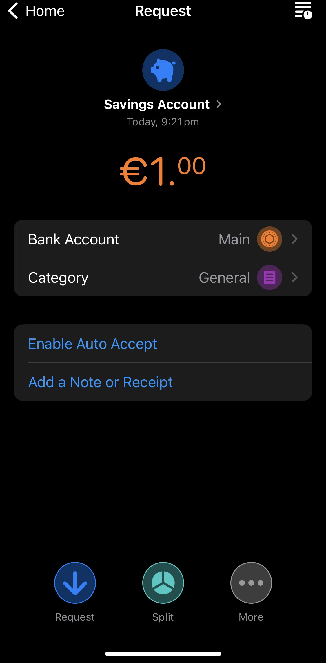 bunq Screen screen in the Splitting a payment flow