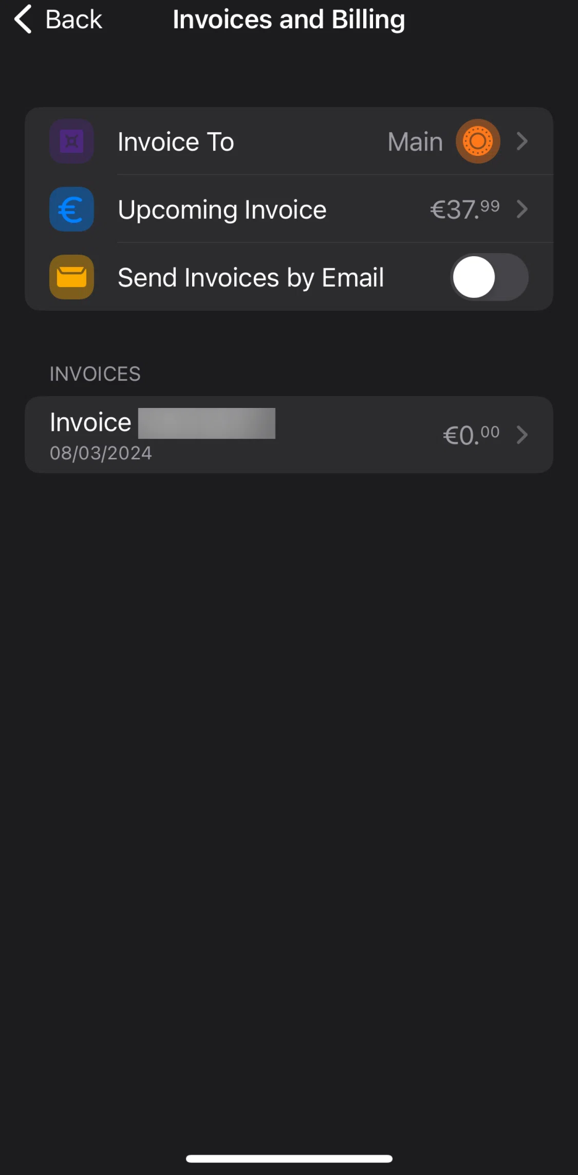 bunq Screen screen in the Upcoming invoice flow