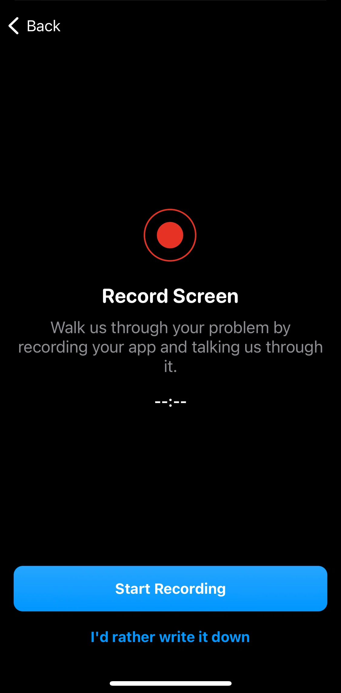 bunq Screen screen in the Writing feedback flow