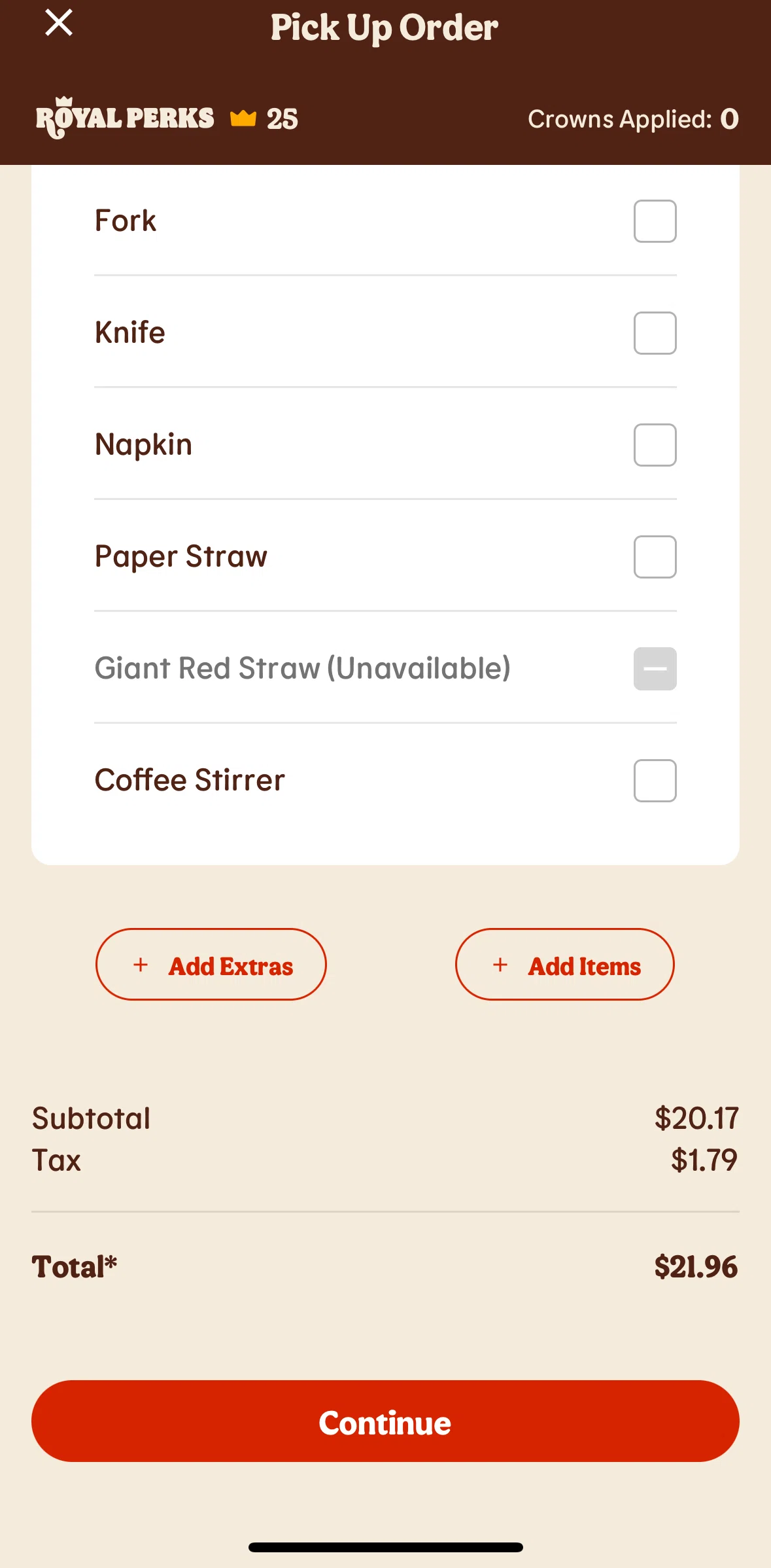 Burger King Screen screen in the Adding extra items flow