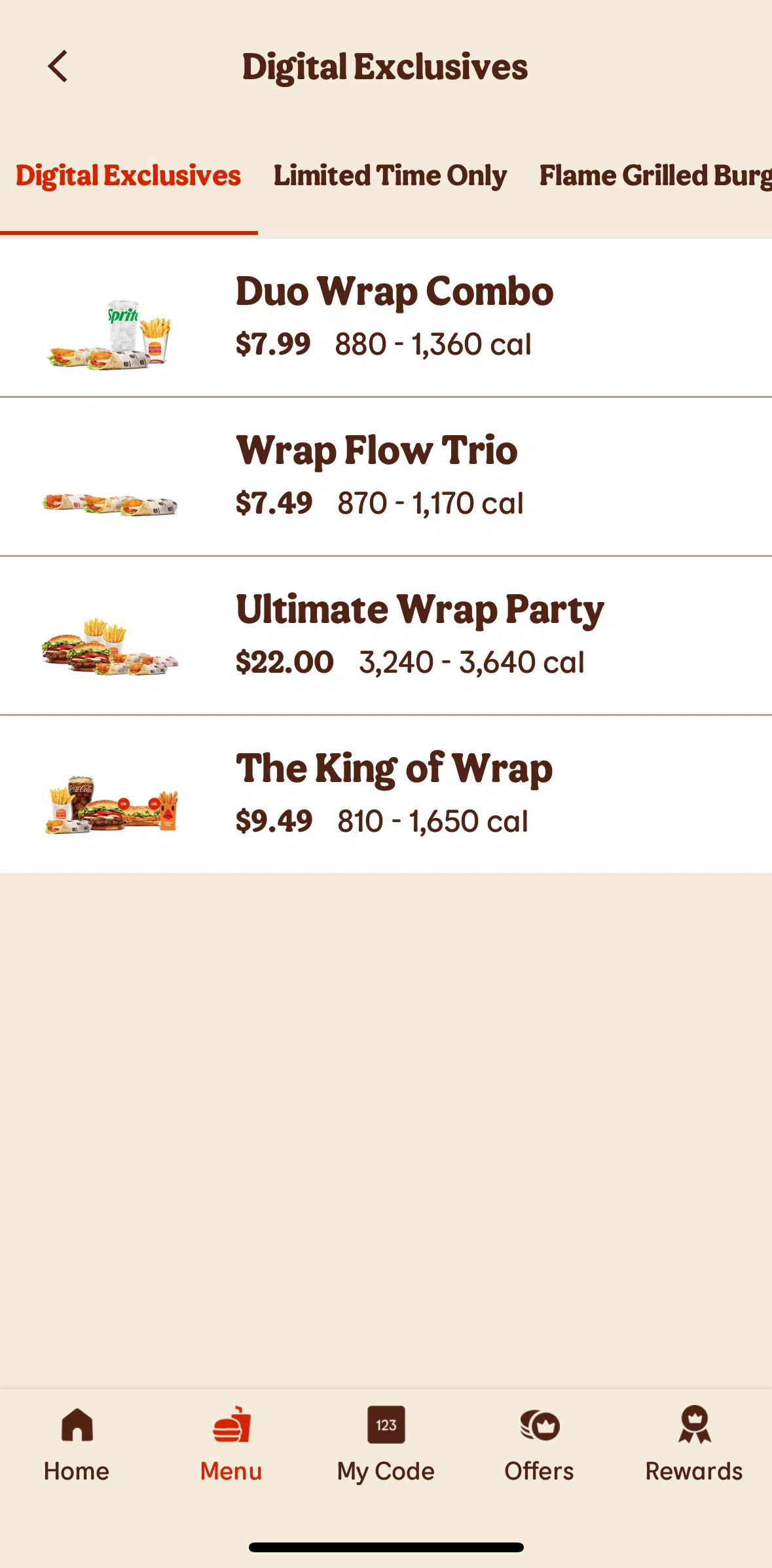 Burger King Screen screen in the Adding items to cart flow