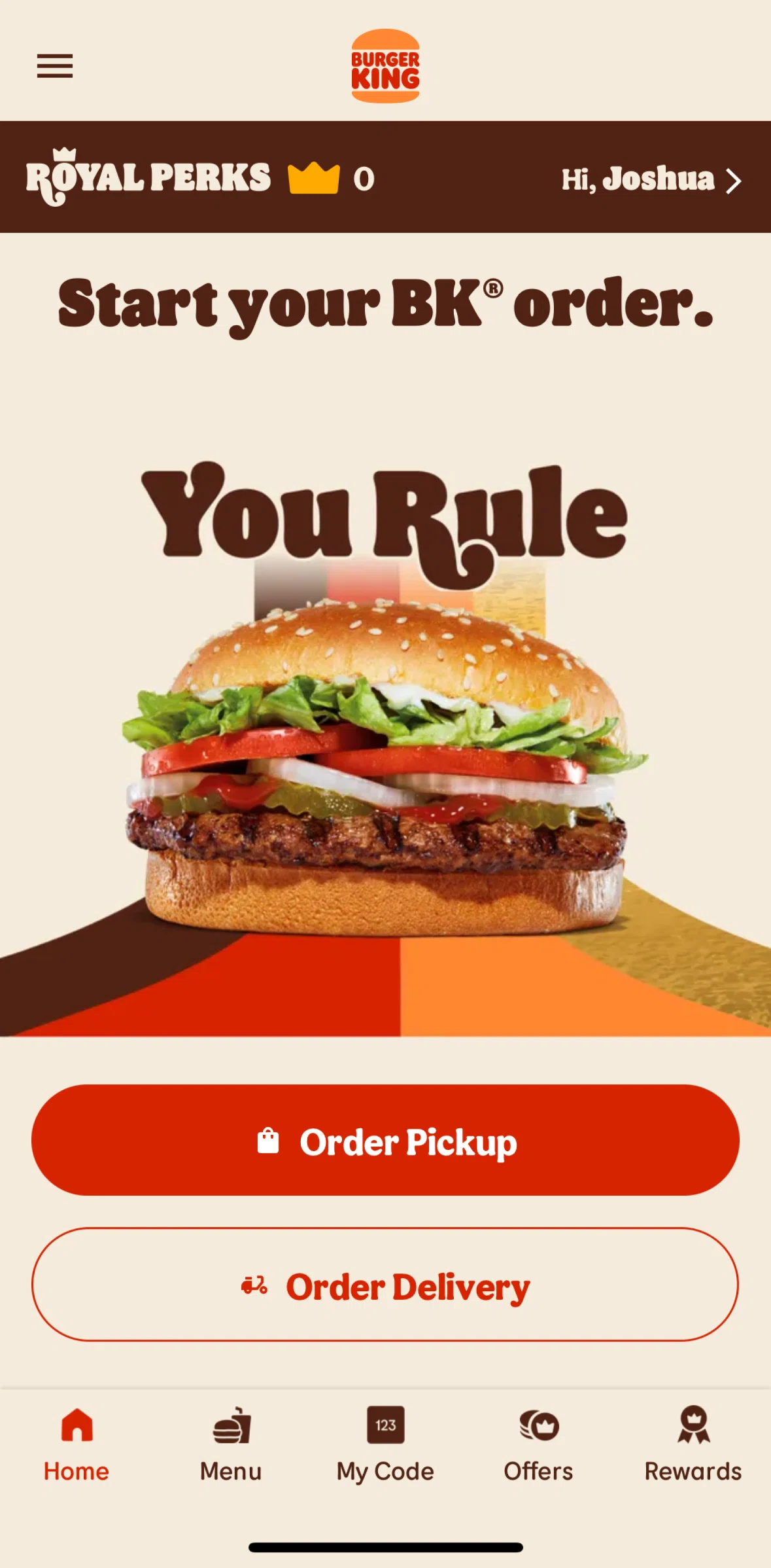 Burger King Screen screen in the Entering my address (order delivery) flow