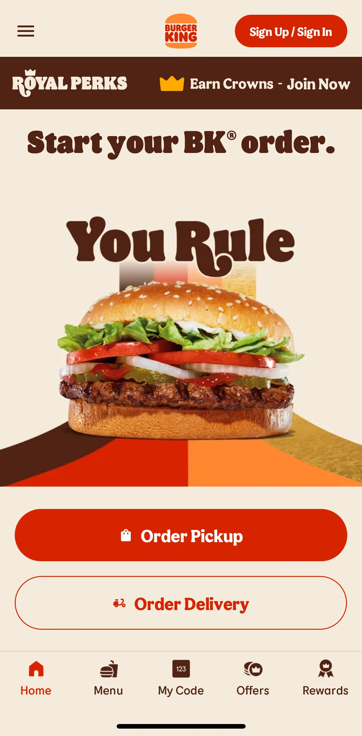 Burger King Screen screen in the Logging in flow
