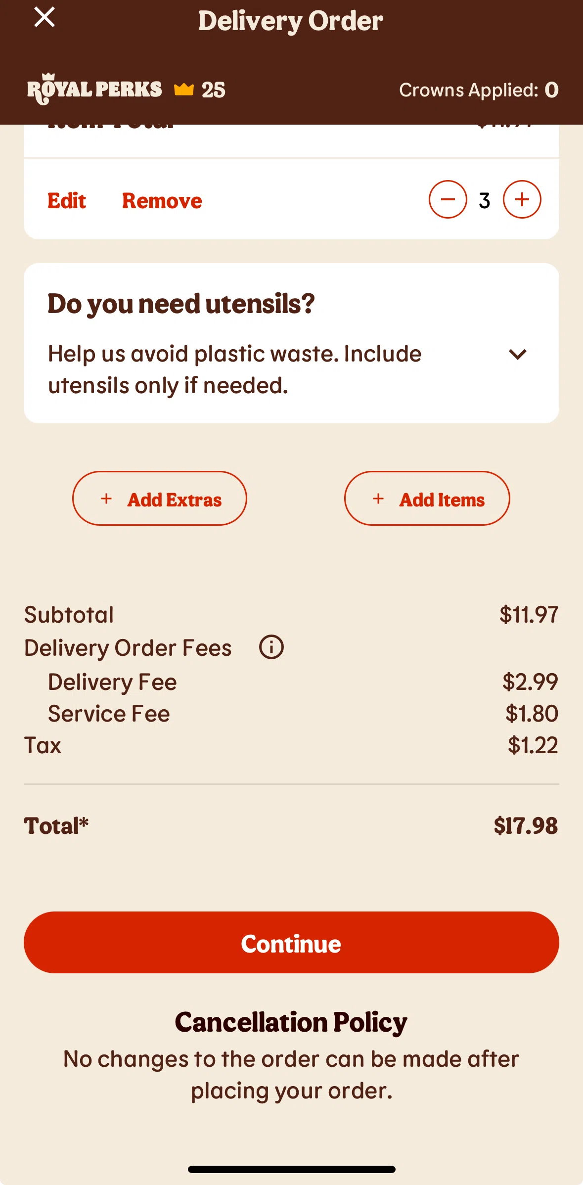Burger King Screen screen in the Place a delivery order flow
