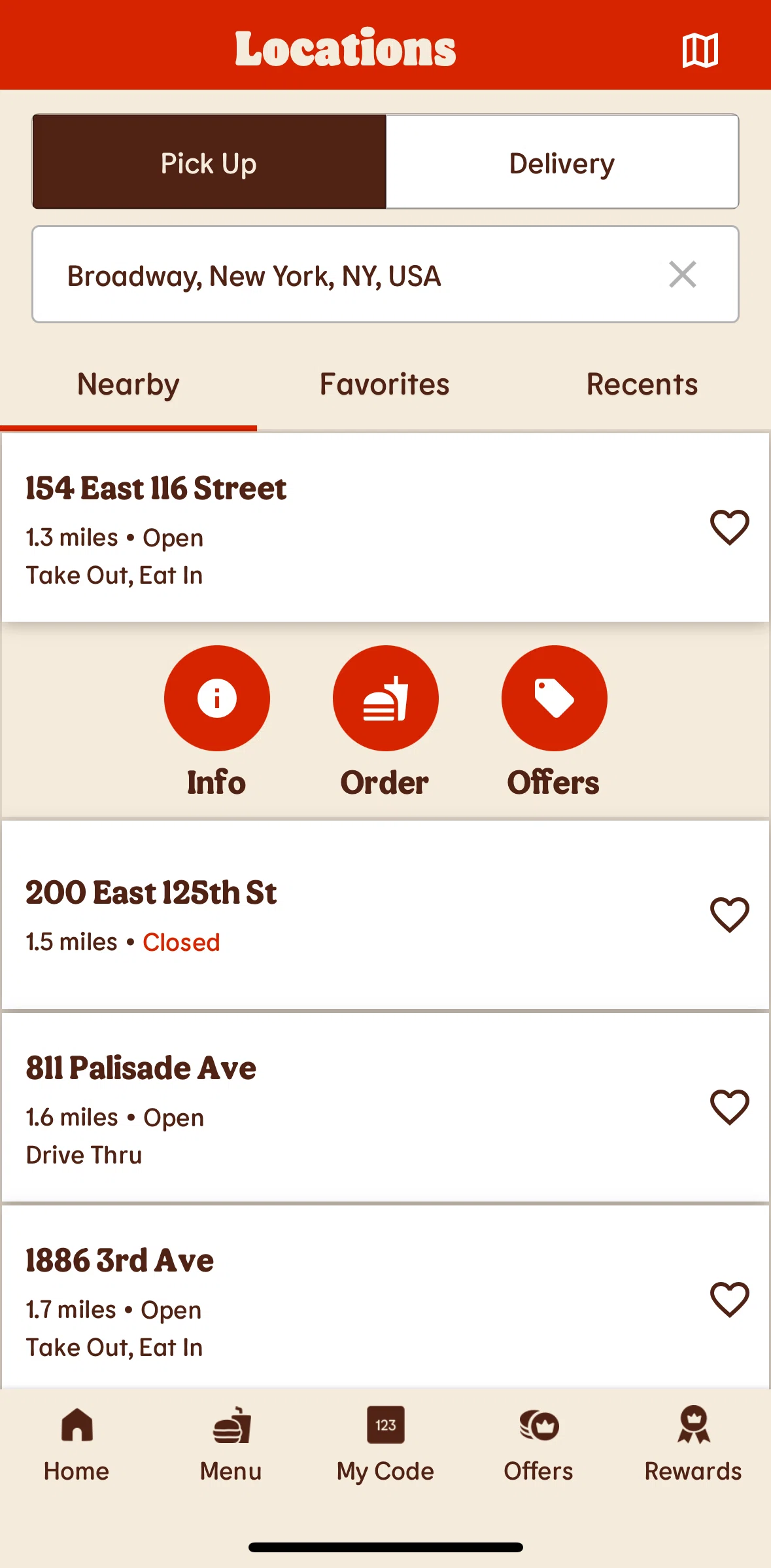 Burger King Screen screen in the Store info flow