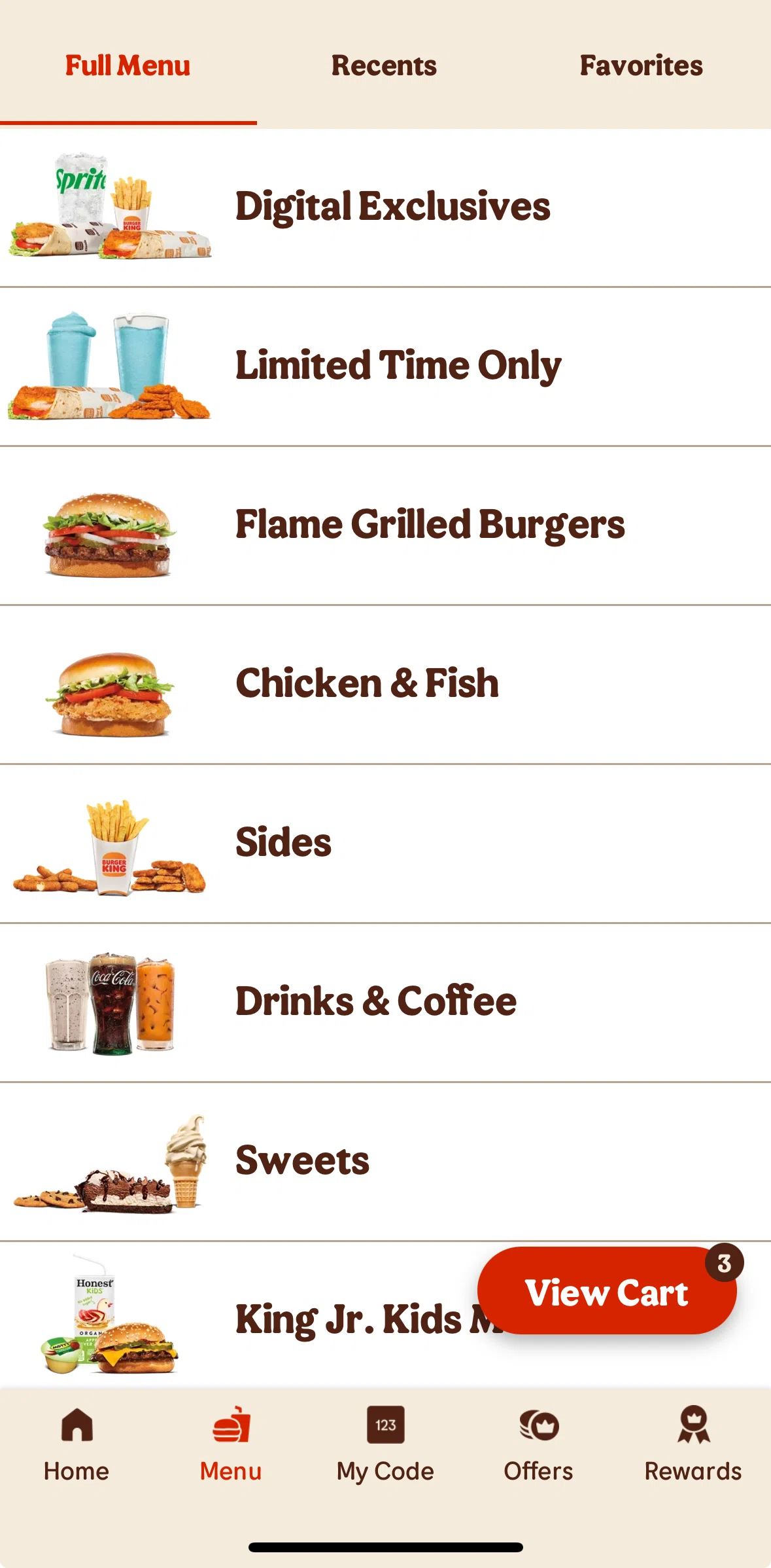 Burger King Screen screen in the View cart (pick up) flow