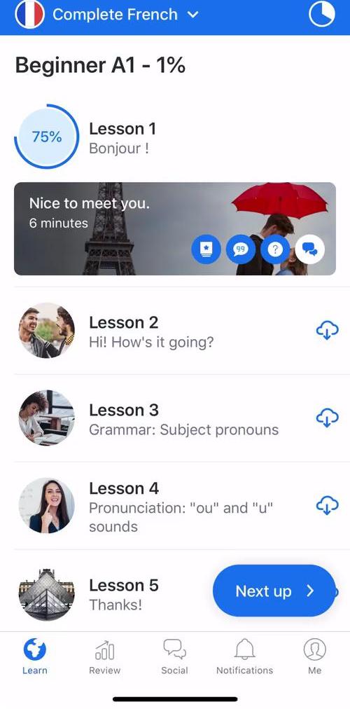 Busuu Learn screen in the General Browsing flow