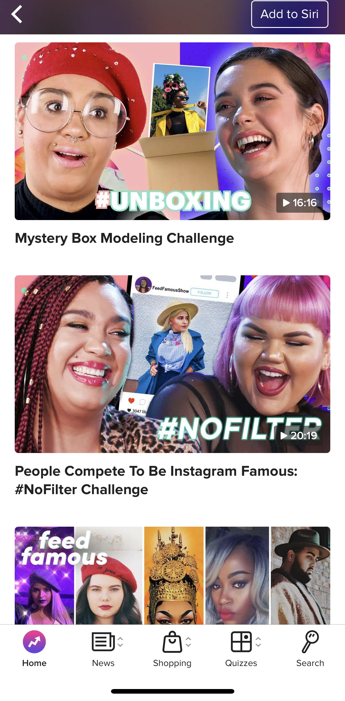 BuzzFeed Screen screen in the Adding to Siri flow