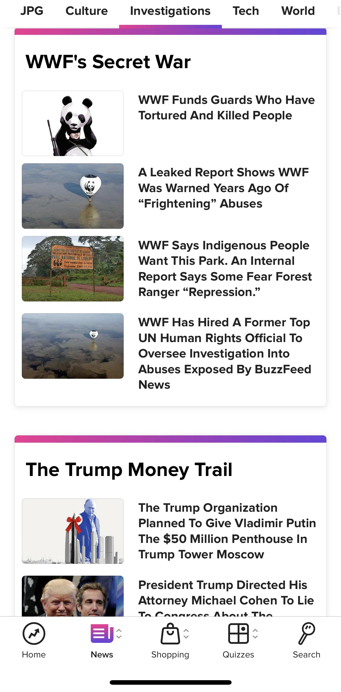 BuzzFeed Screen screen in the Article detail (Investigations) flow
