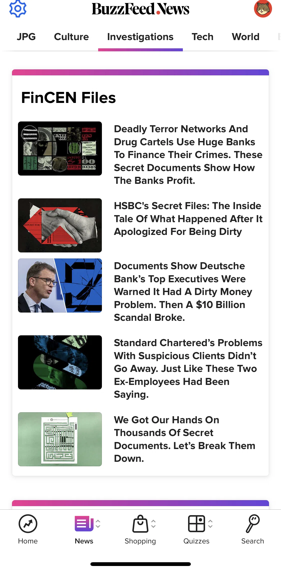 BuzzFeed Screen screen in the Investigations flow