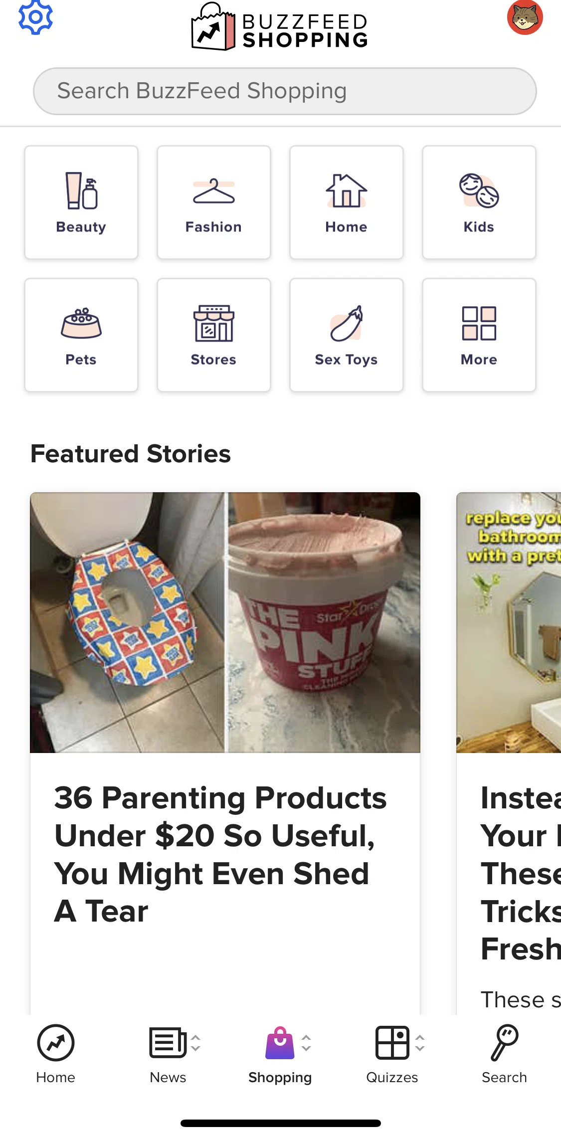 BuzzFeed Screen screen in the More categories flow