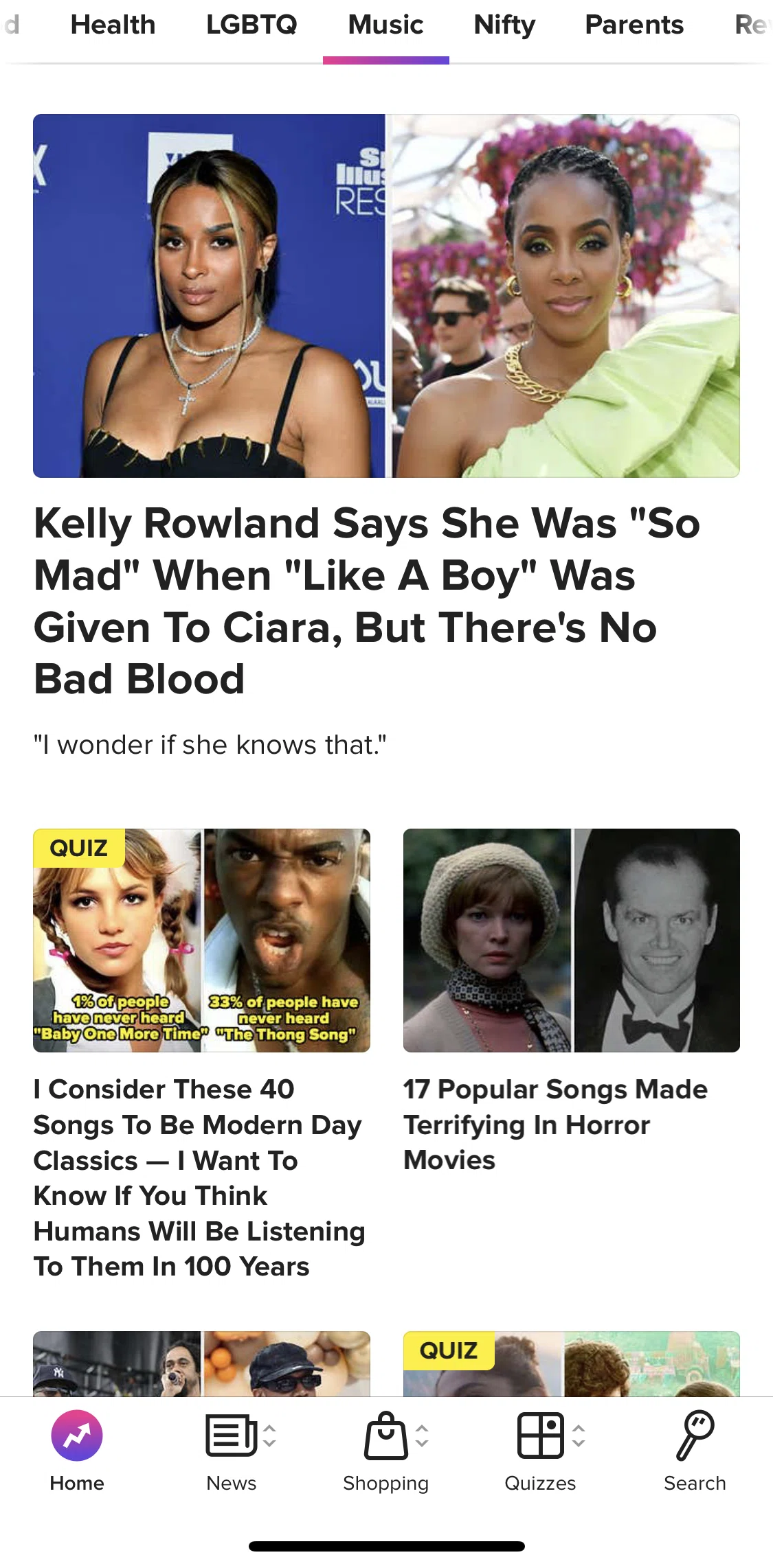 BuzzFeed Screen screen in the Music flow