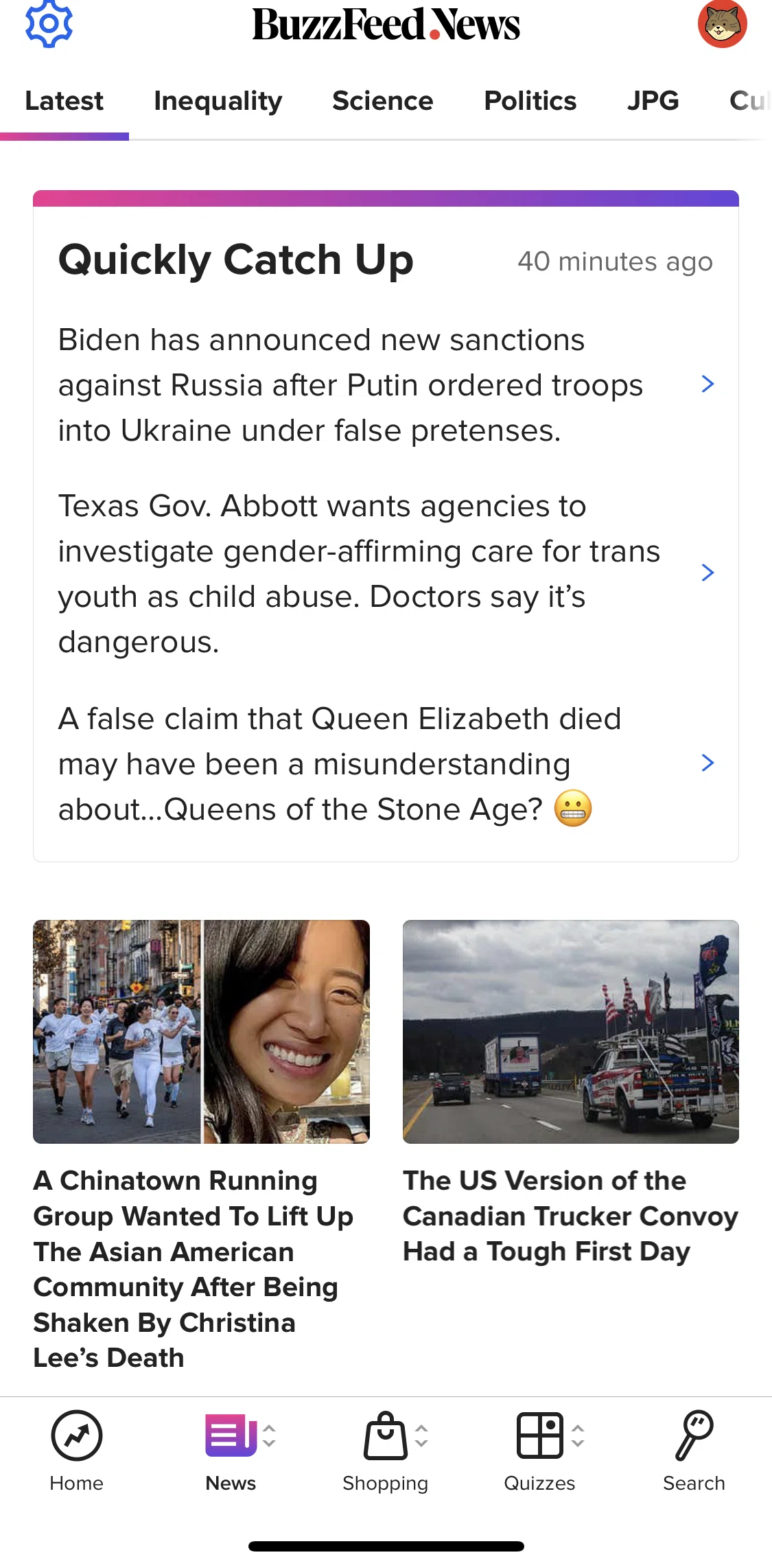 BuzzFeed Screen screen in the News flow