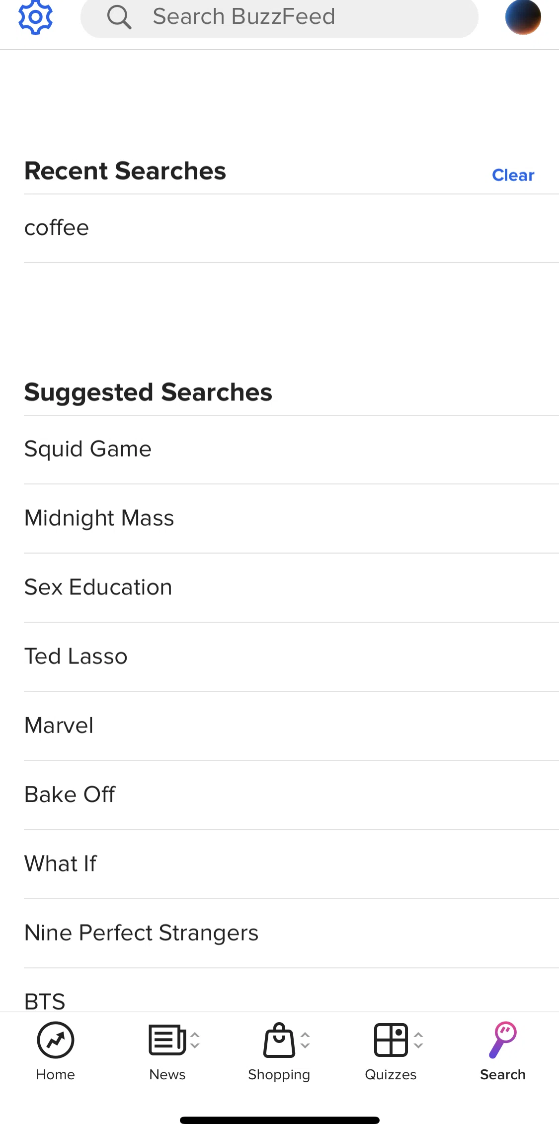 BuzzFeed Screen screen in the Search flow