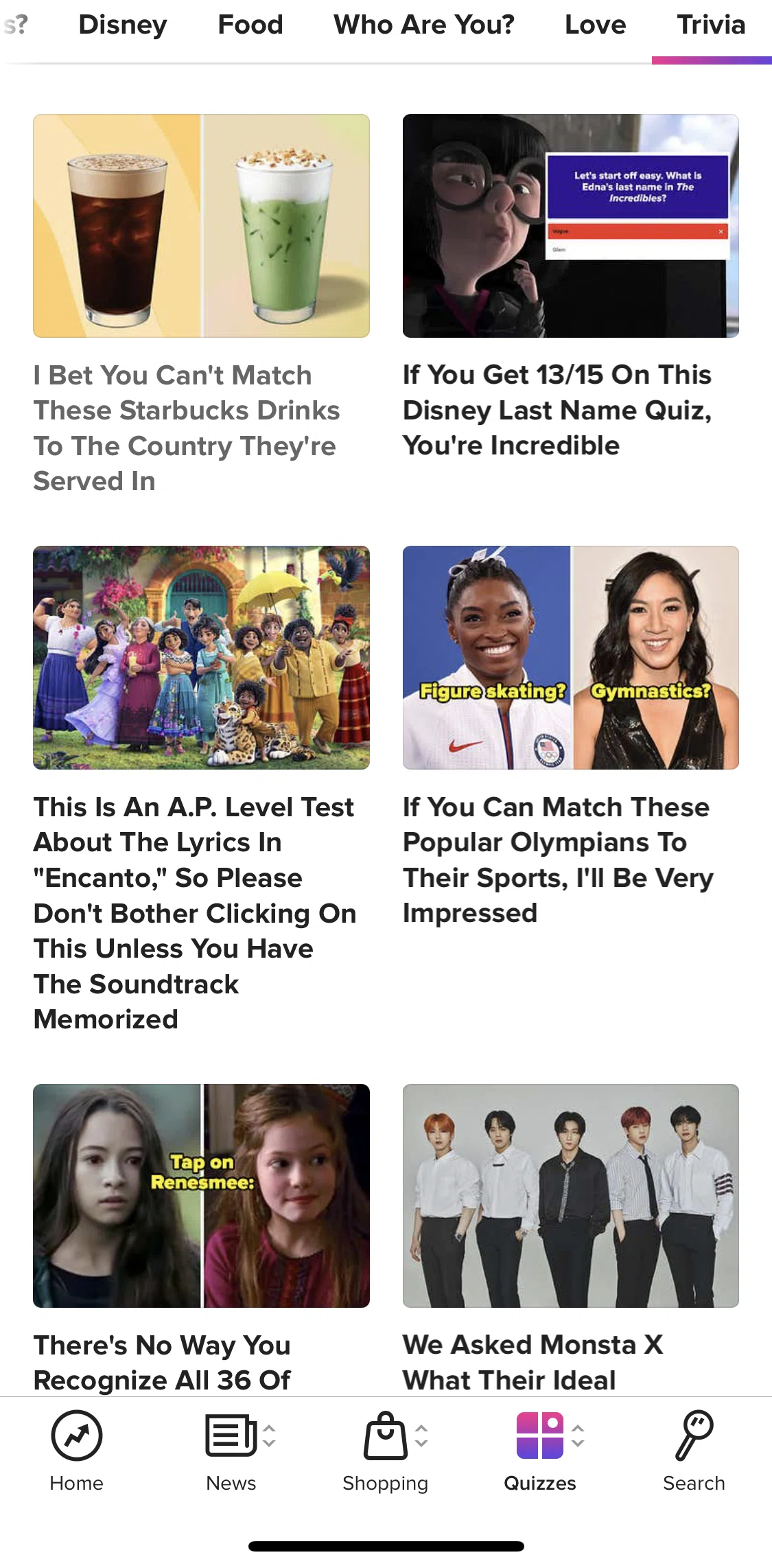 BuzzFeed Screen screen in the Taking a trivia quiz flow