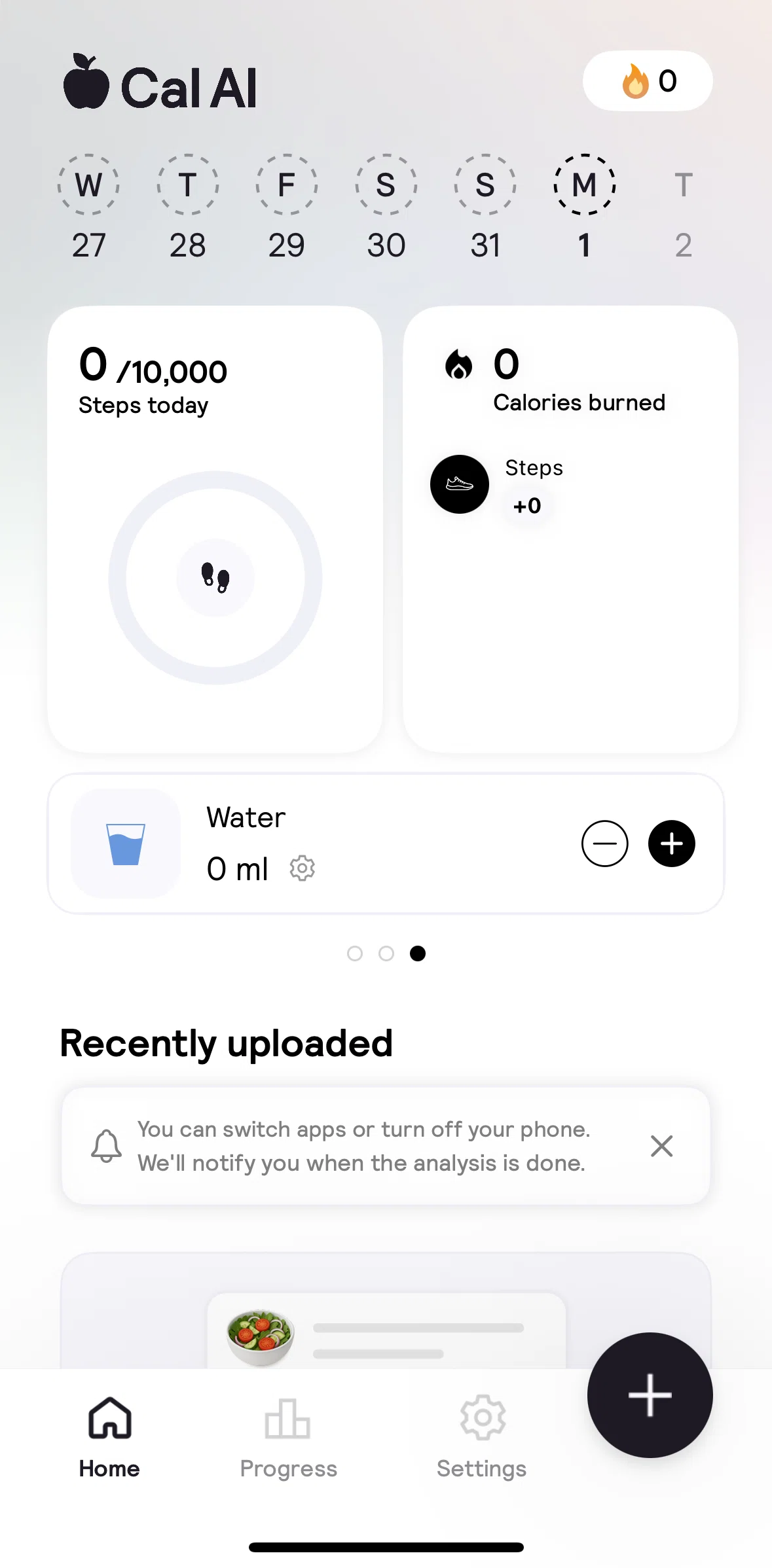 Cal AI Screen screen in the Changing water intake settings flow