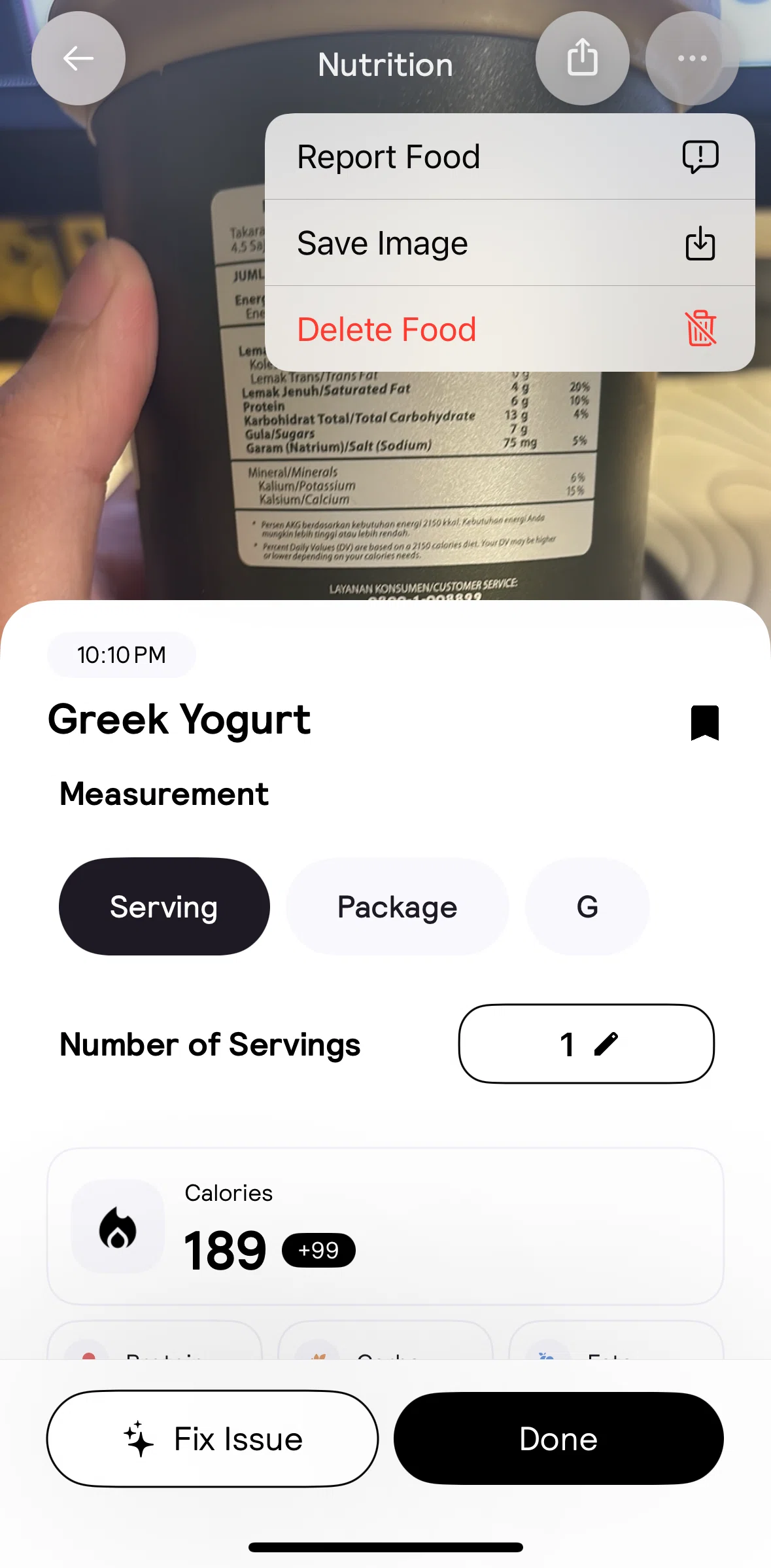 Cal AI Screen screen in the Deleting a food flow