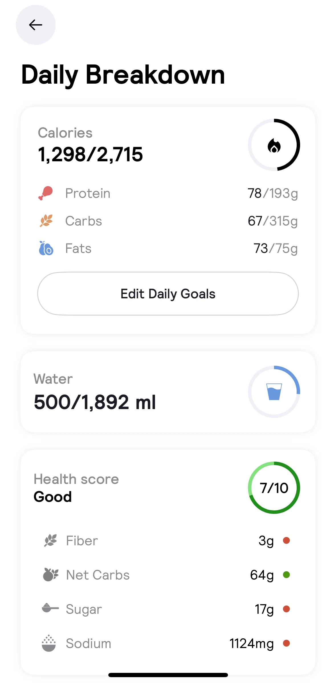 Cal AI Screen screen in the Editing daily goals flow