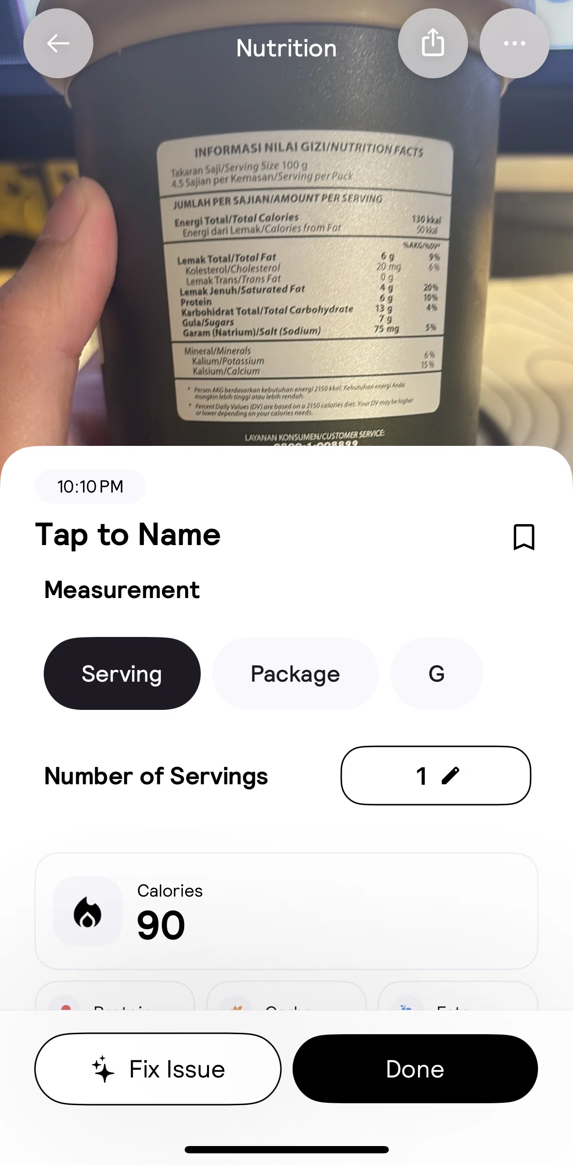 Cal AI Screen screen in the Fixing an issue flow