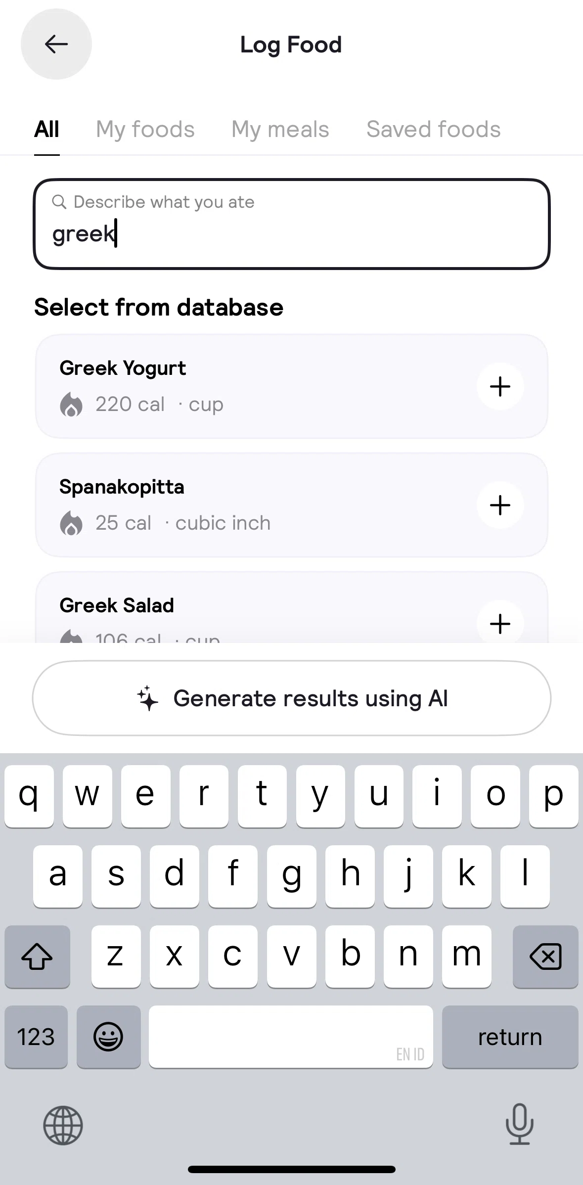 Cal AI Screen screen in the Generating results using AI flow