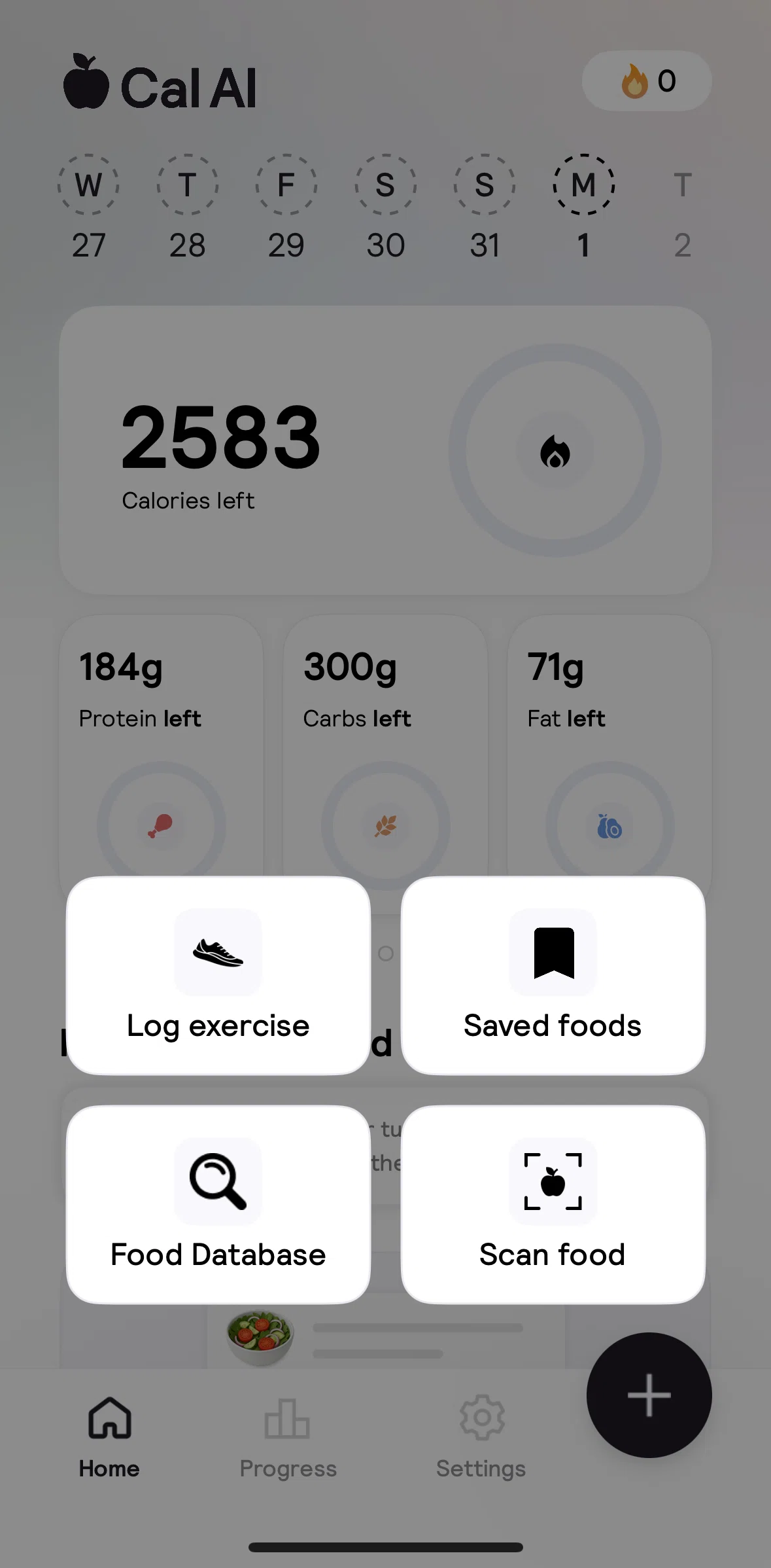 Cal AI Screen screen in the Logging a food intake flow
