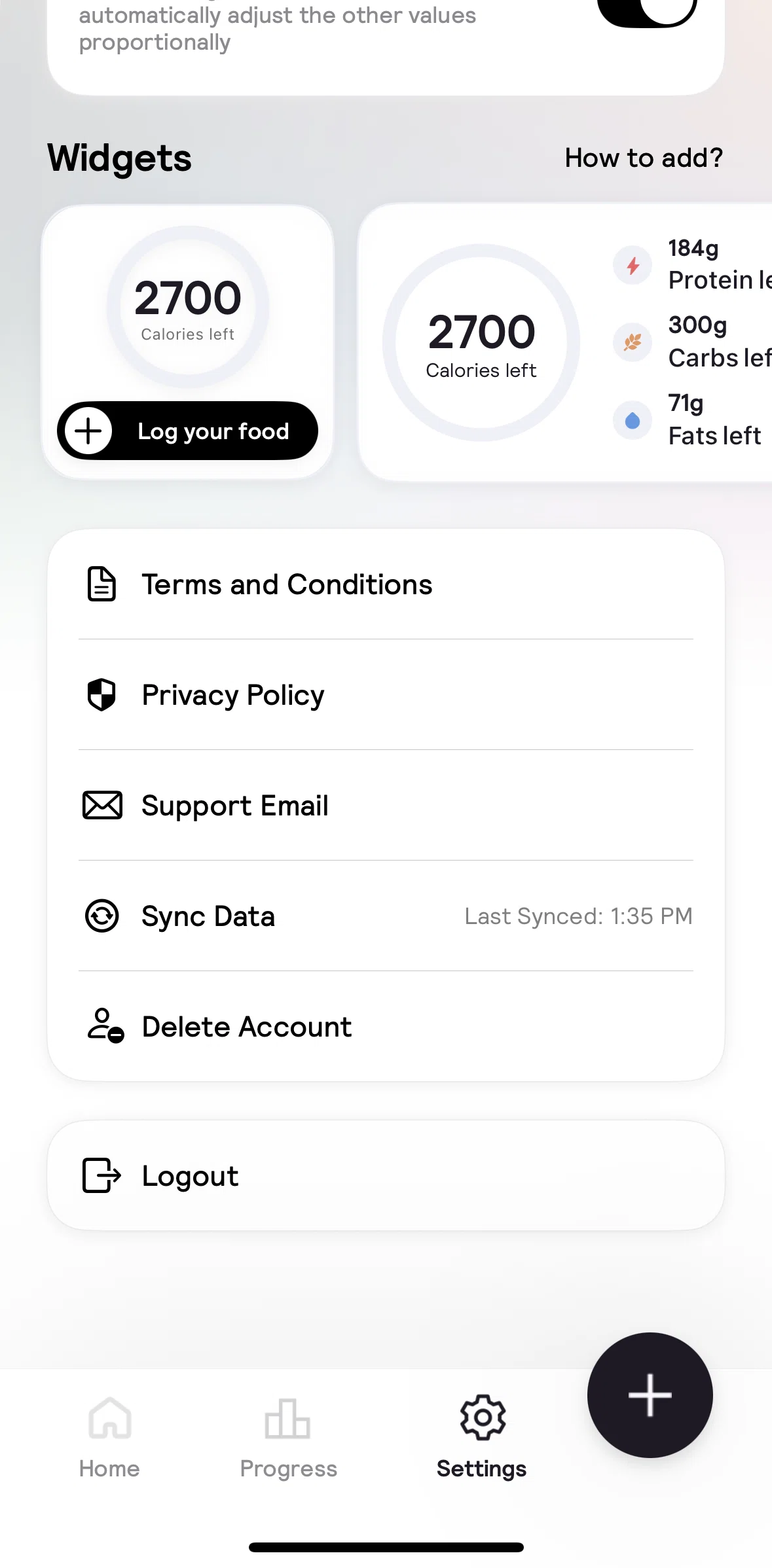 Cal AI Screen screen in the Logging out flow