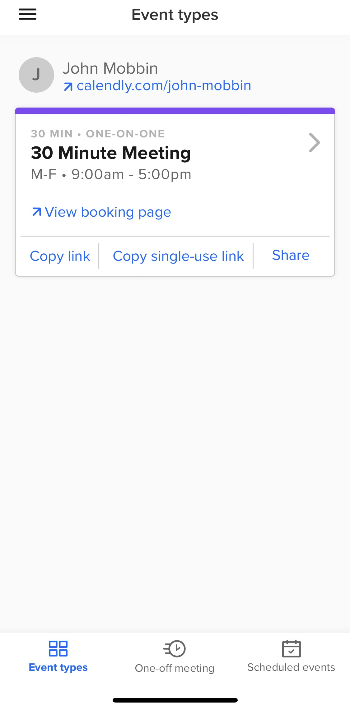 Calendly Screen screen in the Account flow