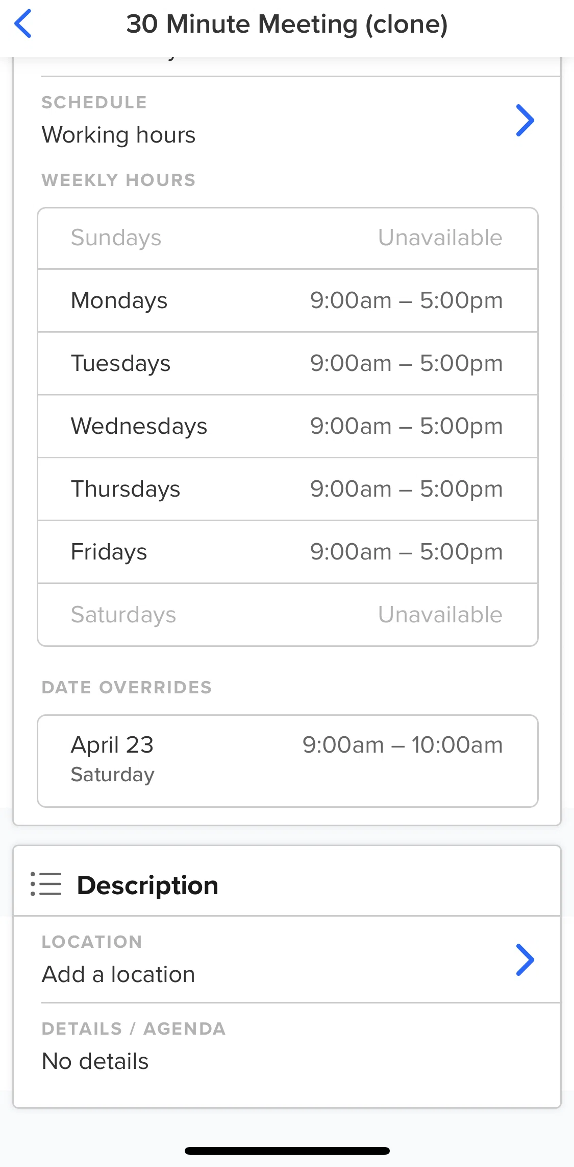 Calendly Screen screen in the Adding a location flow