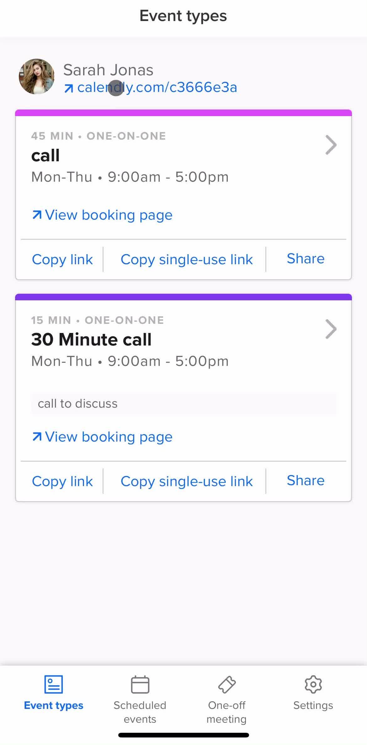 Calendly Home screen in the Analytics Stats flow