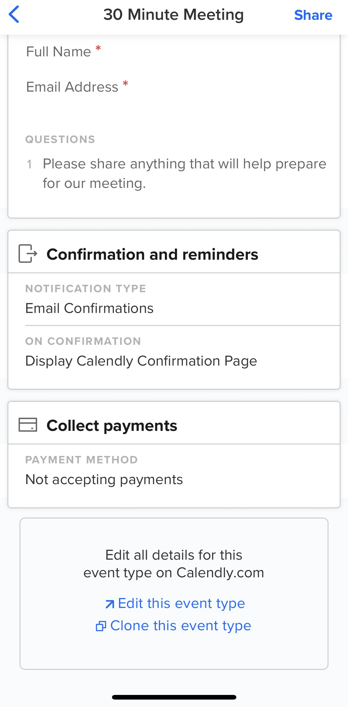Calendly Screen screen in the Cloning an event flow