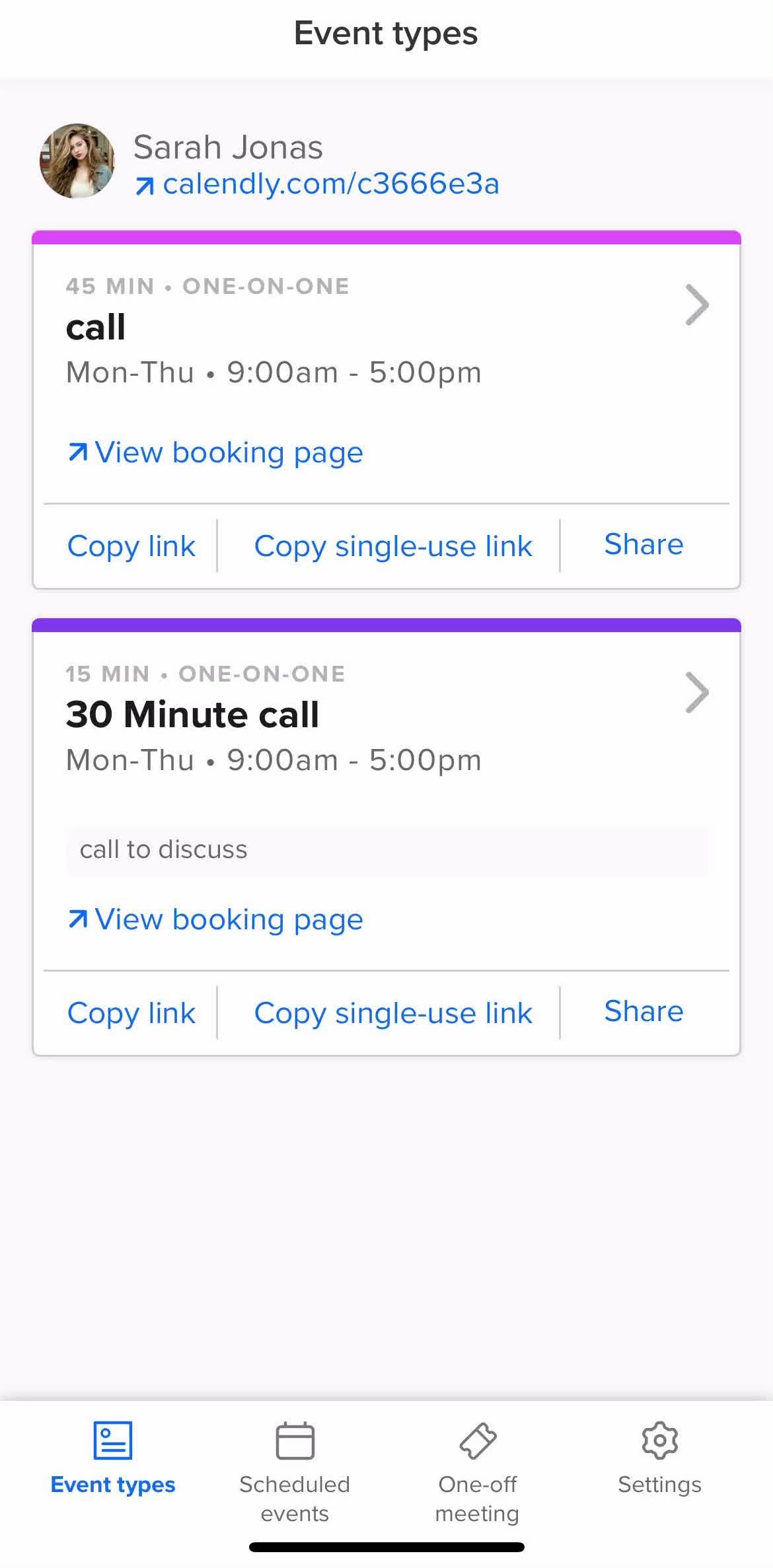 Calendly Home screen in the Deleting Your Account flow
