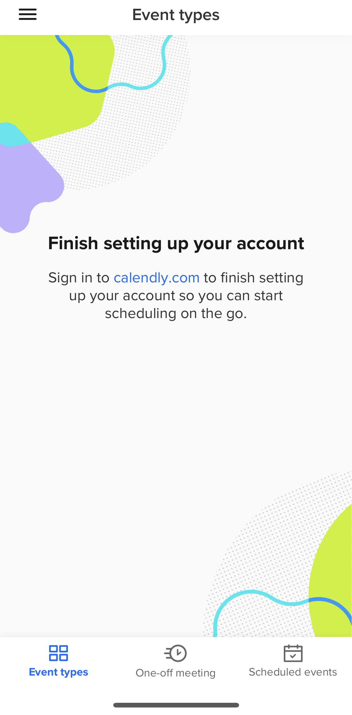 Calendly Screen screen in the Event types flow