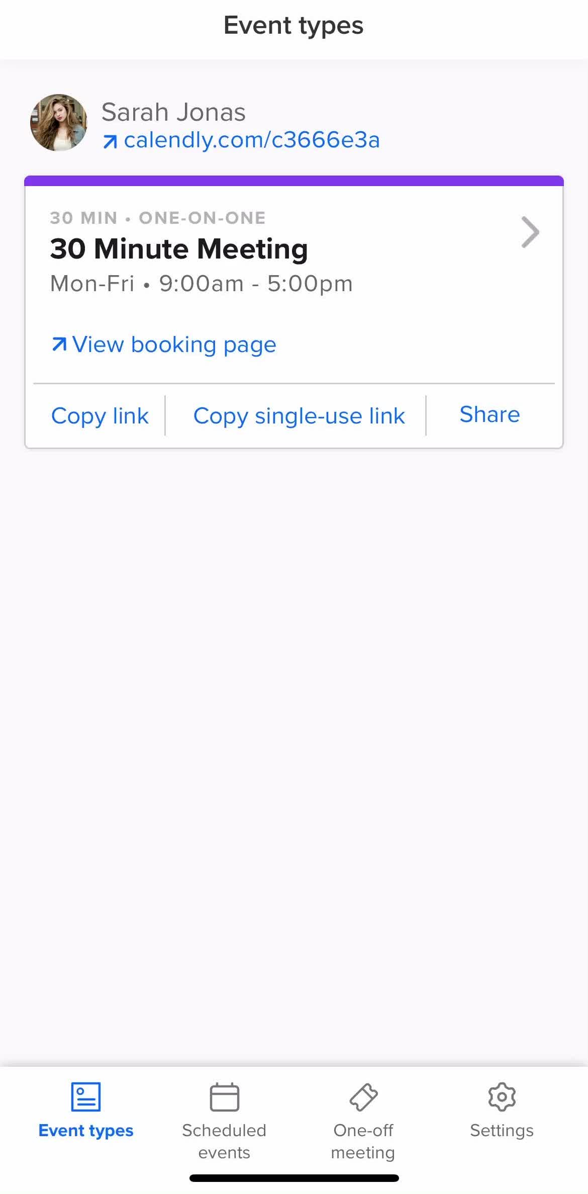 Calendly Home screen in the Giving Feedback flow
