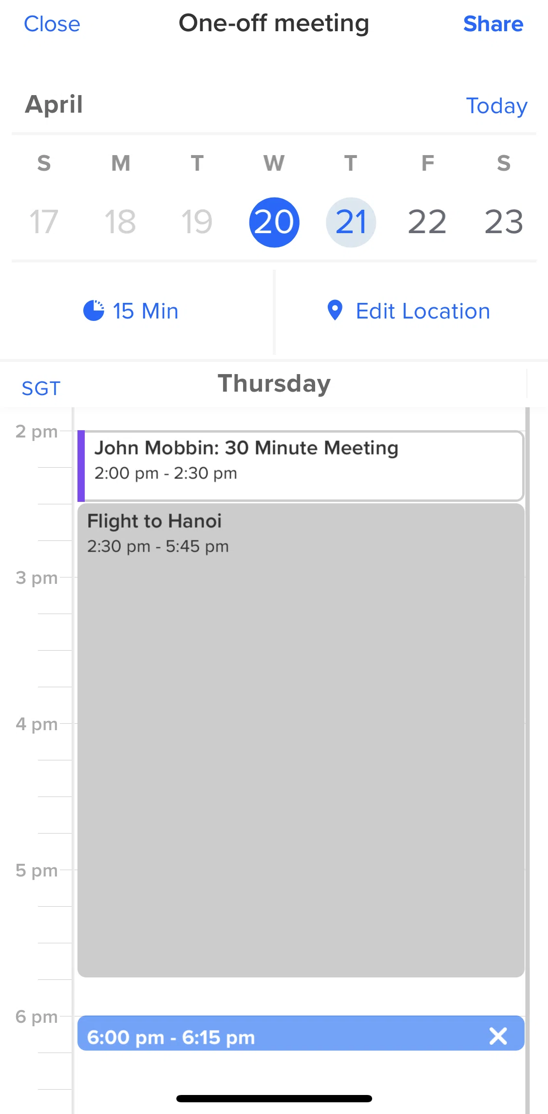 Calendly Screen screen in the Sharing an event flow