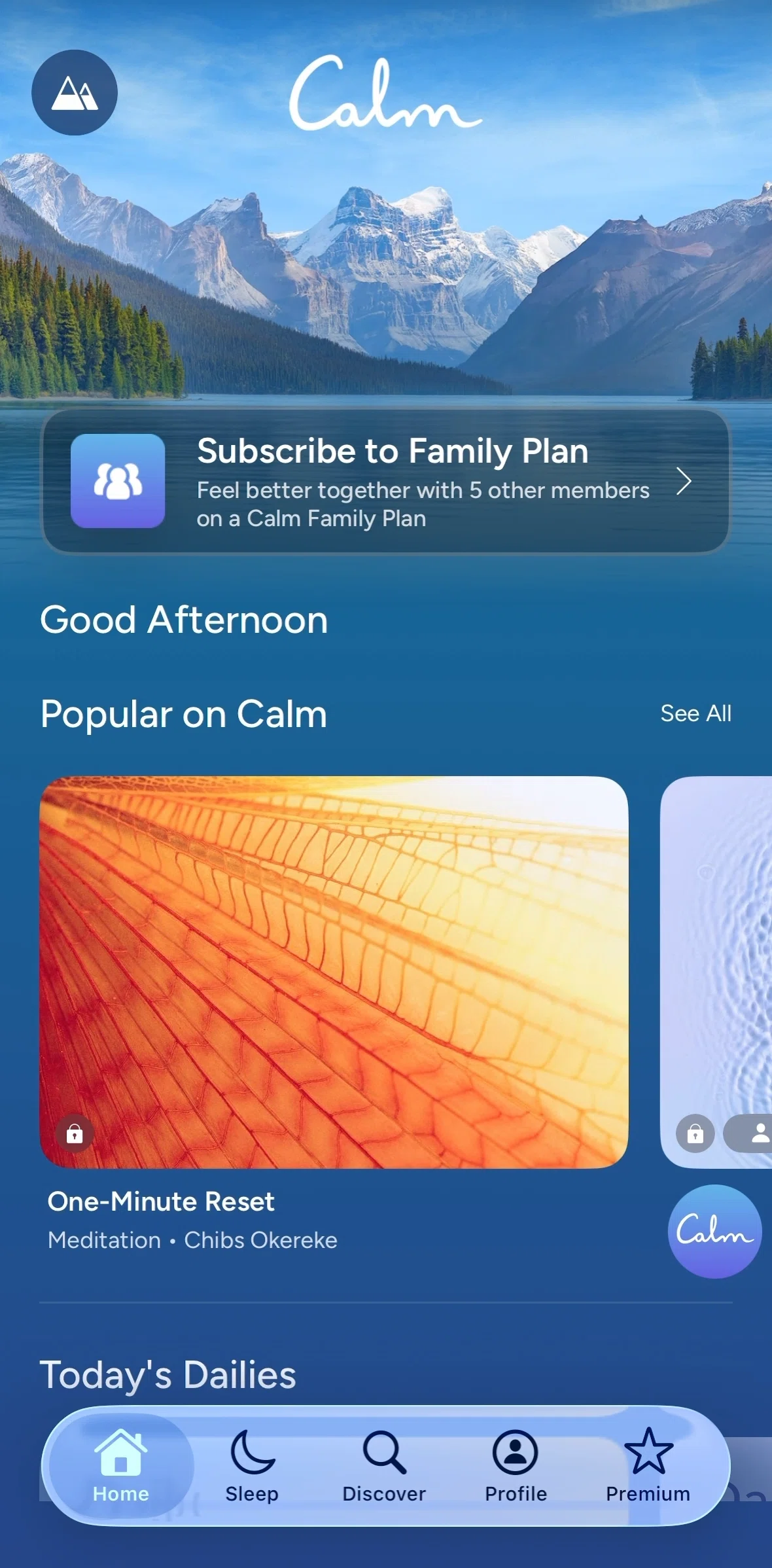 Calm Screen 1 screen in the Calm Premium flow