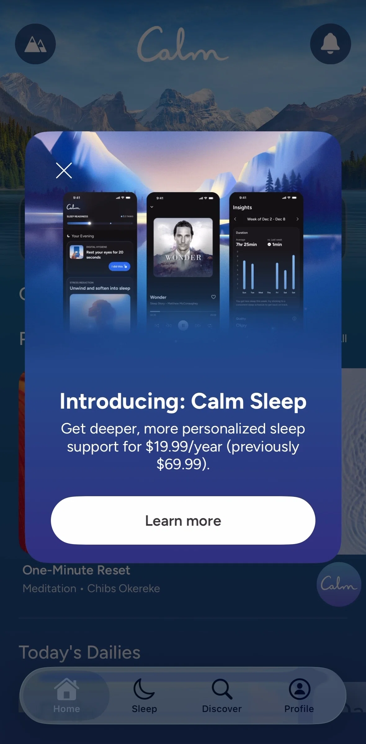 Calm Screen 1 screen in the Calm Sleep flow