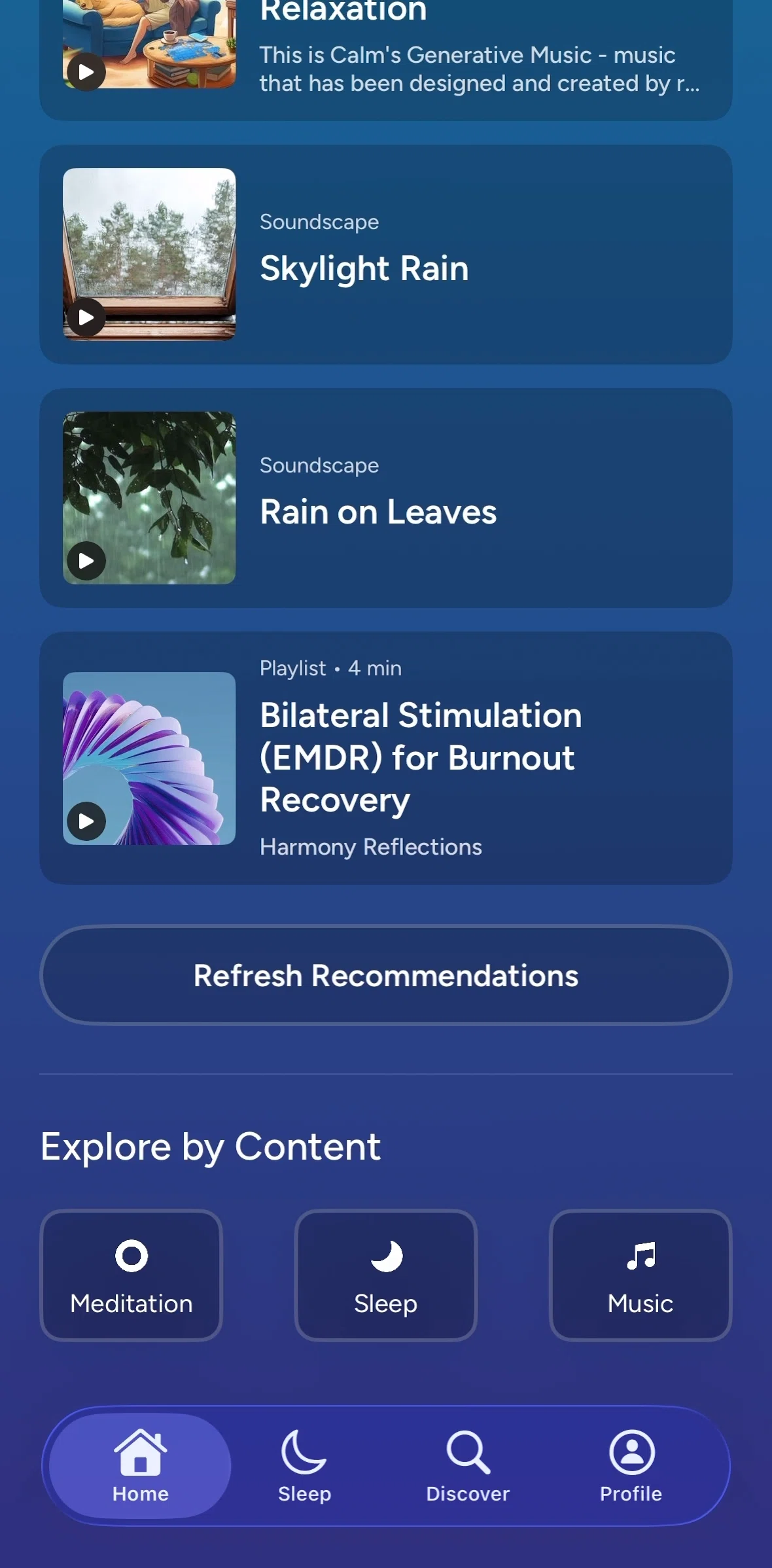 Calm Screen 1 screen in the Category detail flow