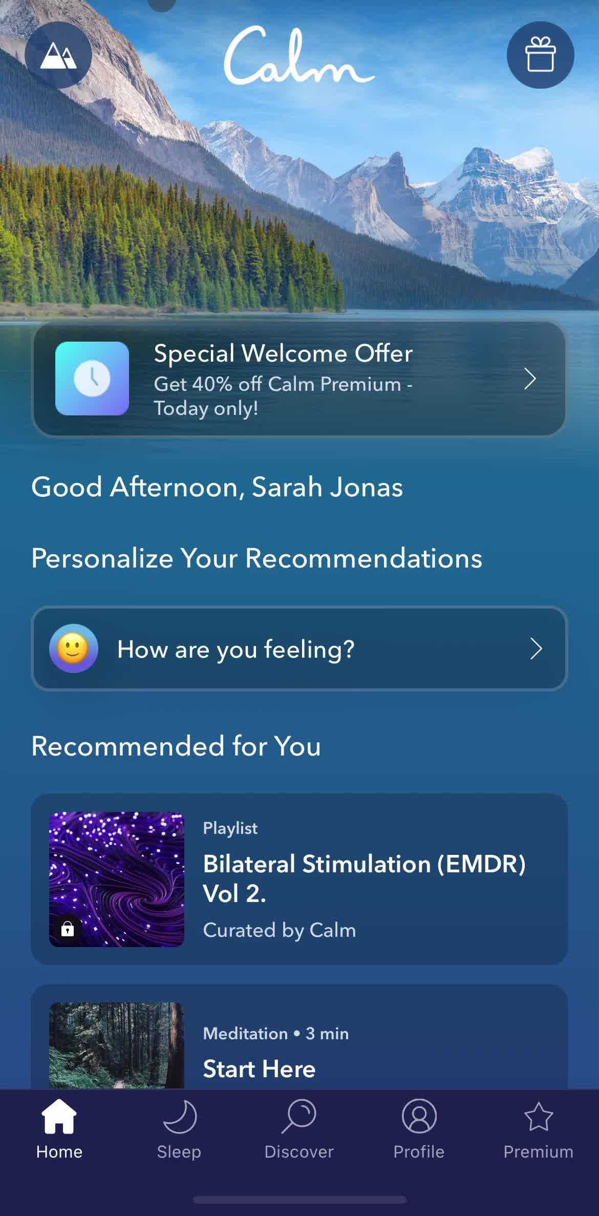 Calm Home screen in the Changing Password flow