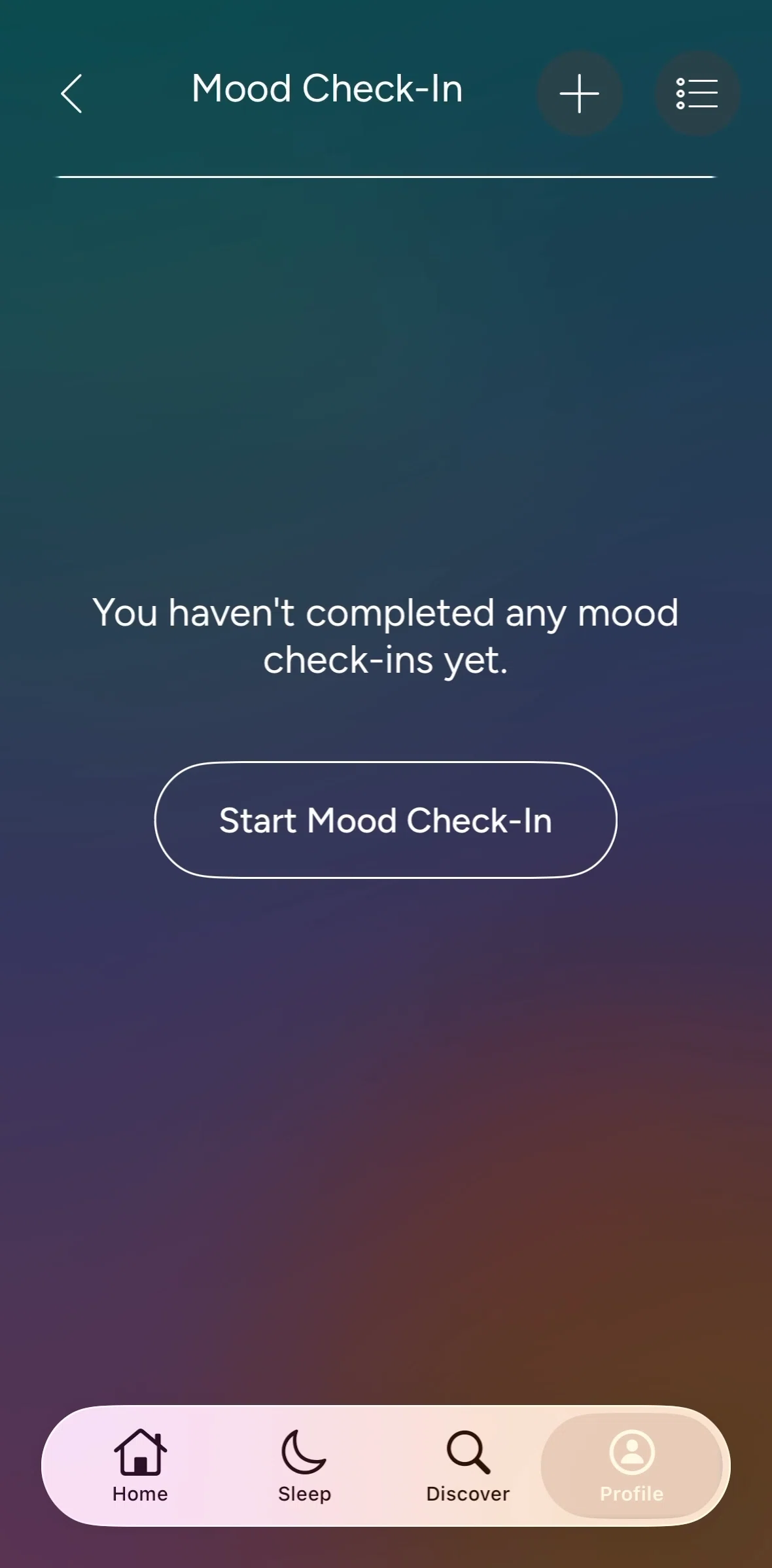 Calm Screen 1 screen in the Completing a mood check in flow