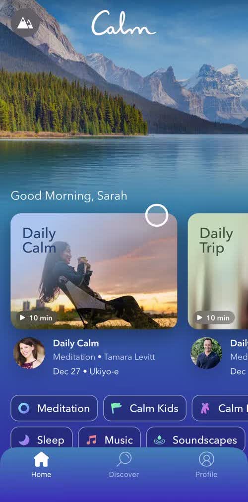 Calm Home screen in the Customization Settings flow