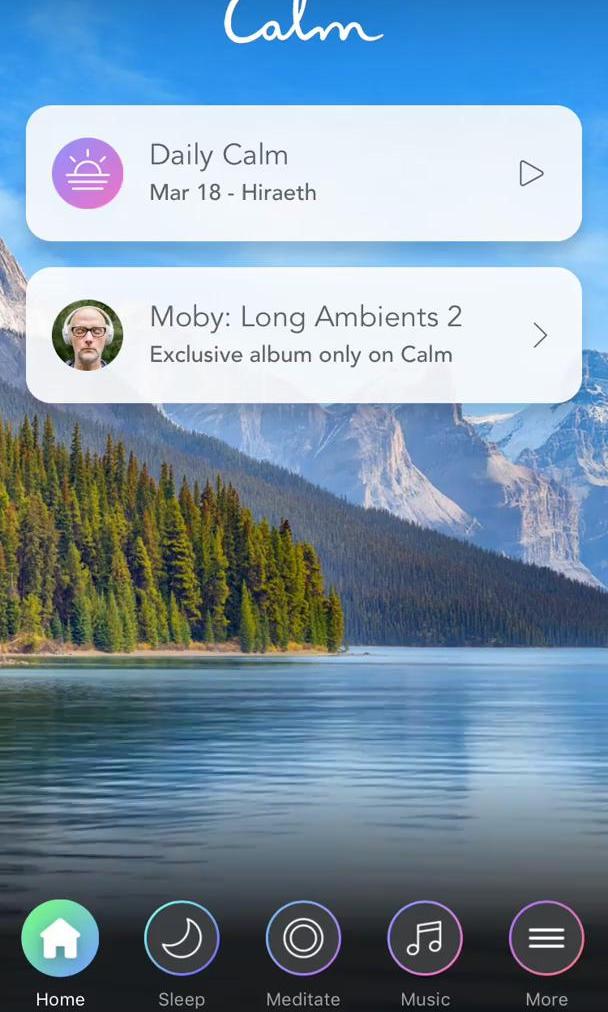 Calm Home feed screen in the Discovering Content flow