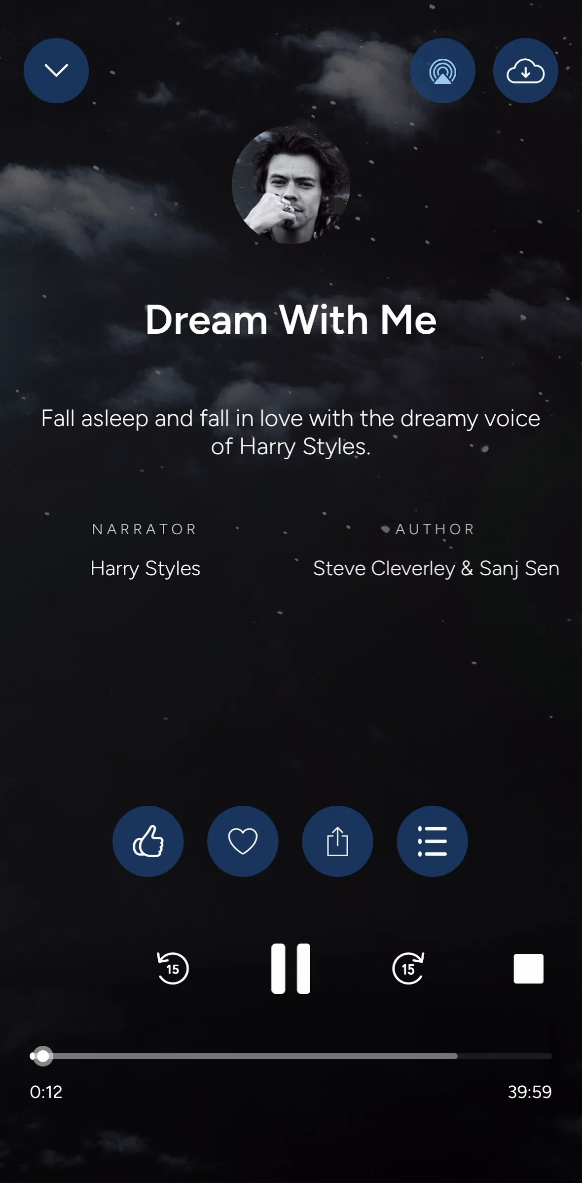 Calm Screen 1 screen in the Favoriting sleep content flow
