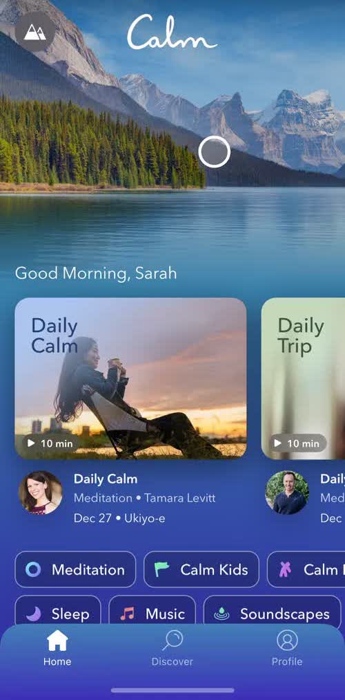 Calm Home screen in the General Browsing flow