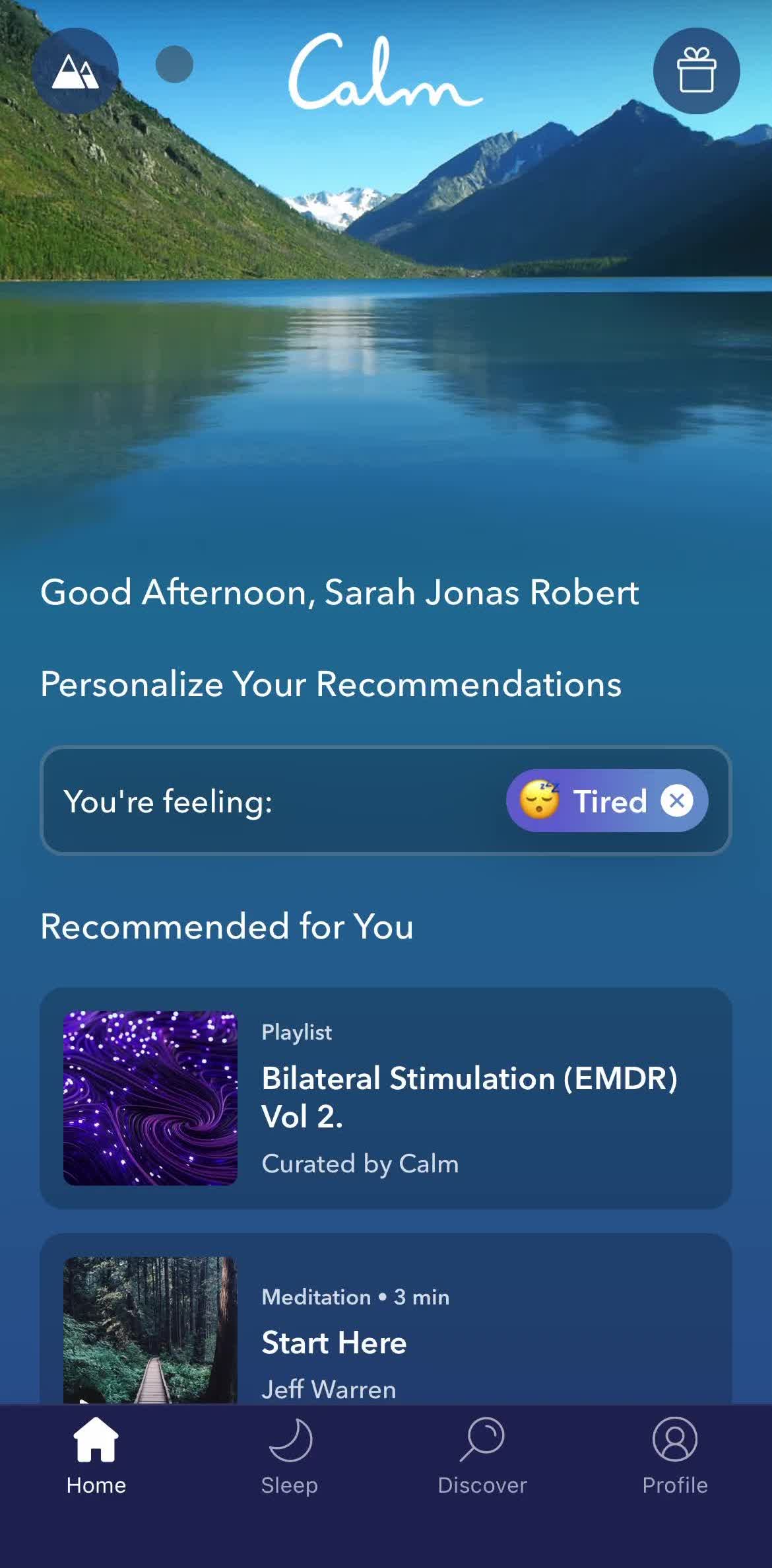 Calm Home screen in the Help Center flow