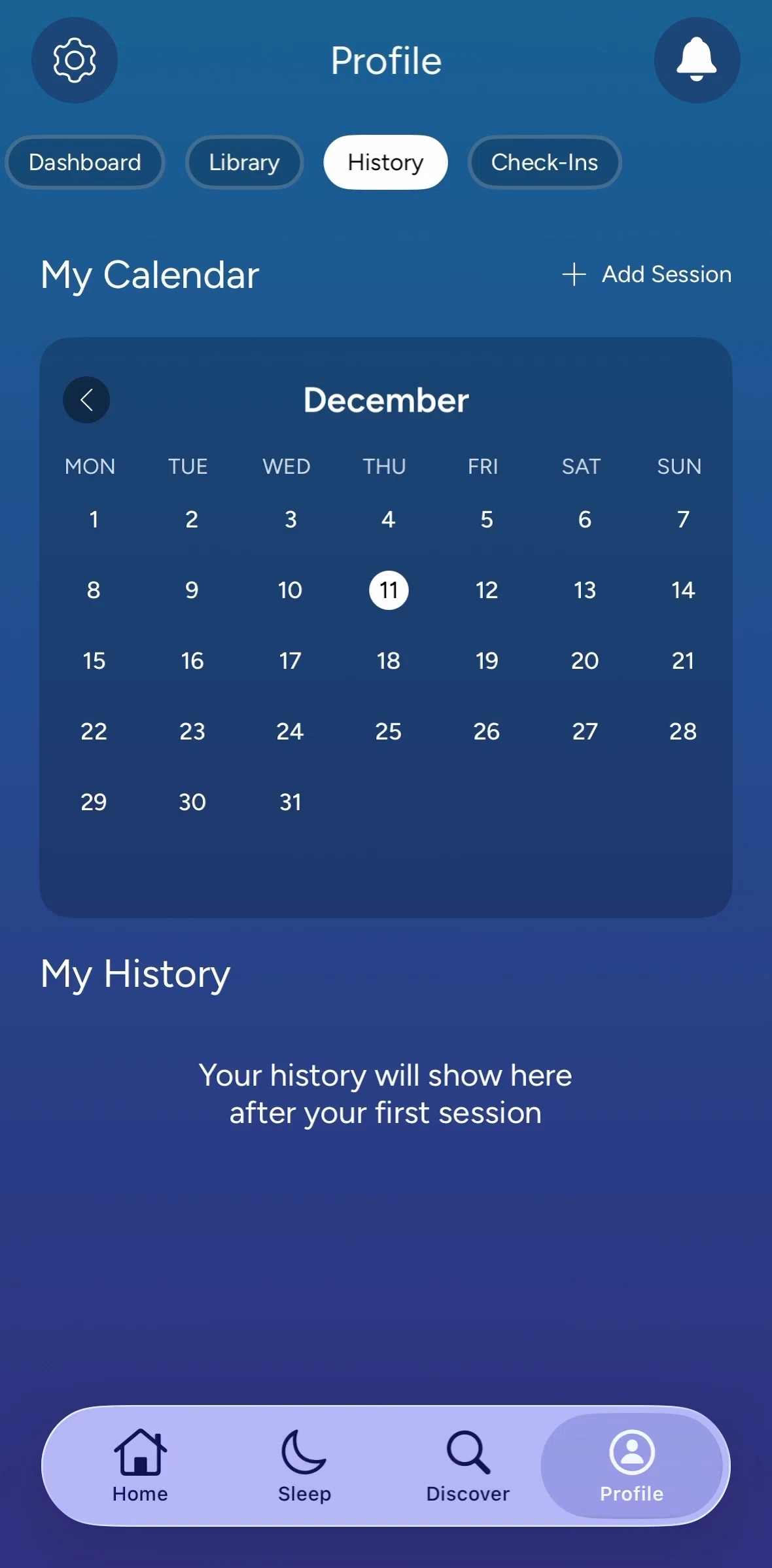 Calm Screen 1 screen in the History flow