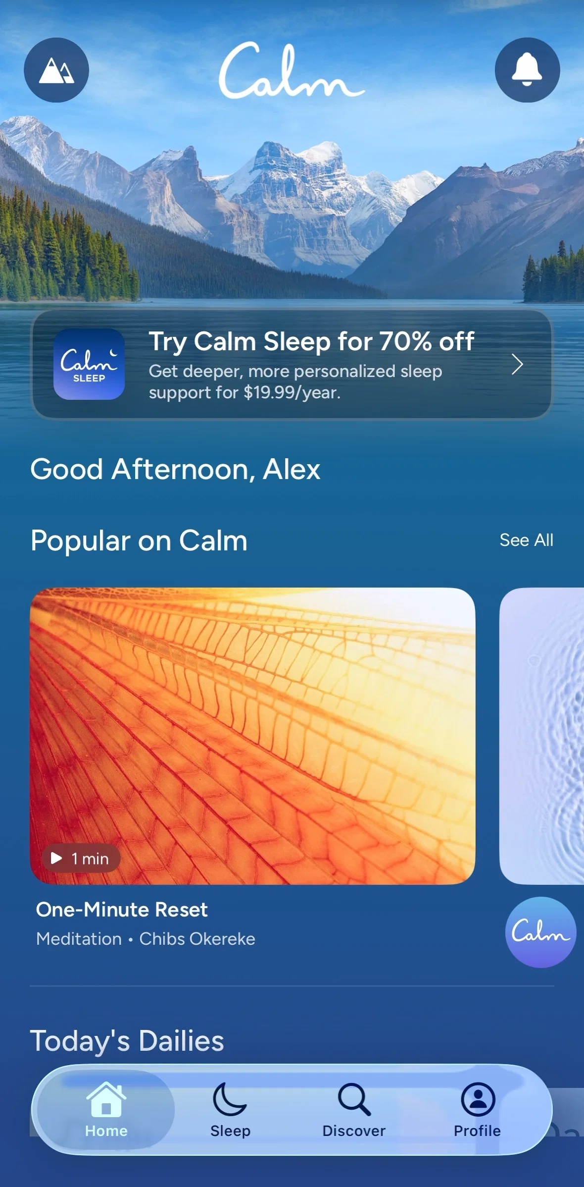 Calm Screen 1 screen in the Home flow