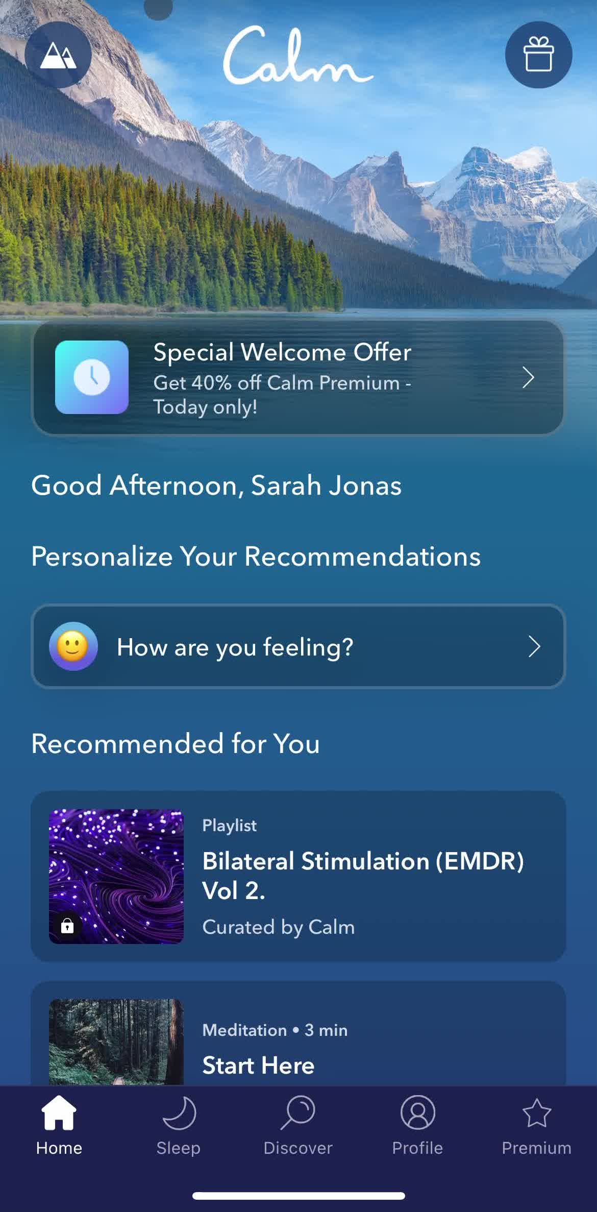 Calm Home screen in the Logging Out flow