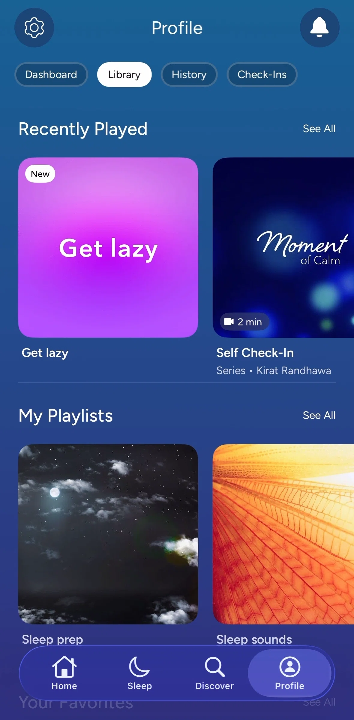 Calm Screen 1 screen in the Recently played flow