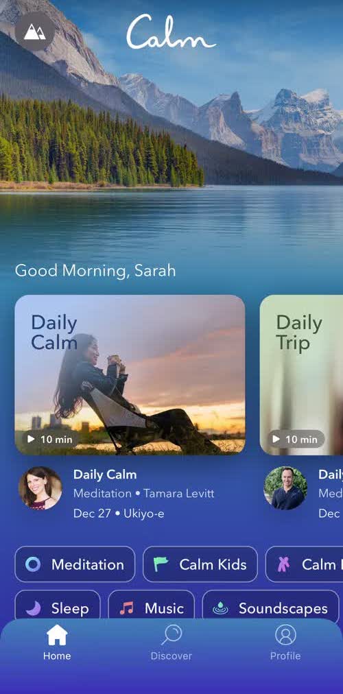 Calm Home screen in the Searching flow