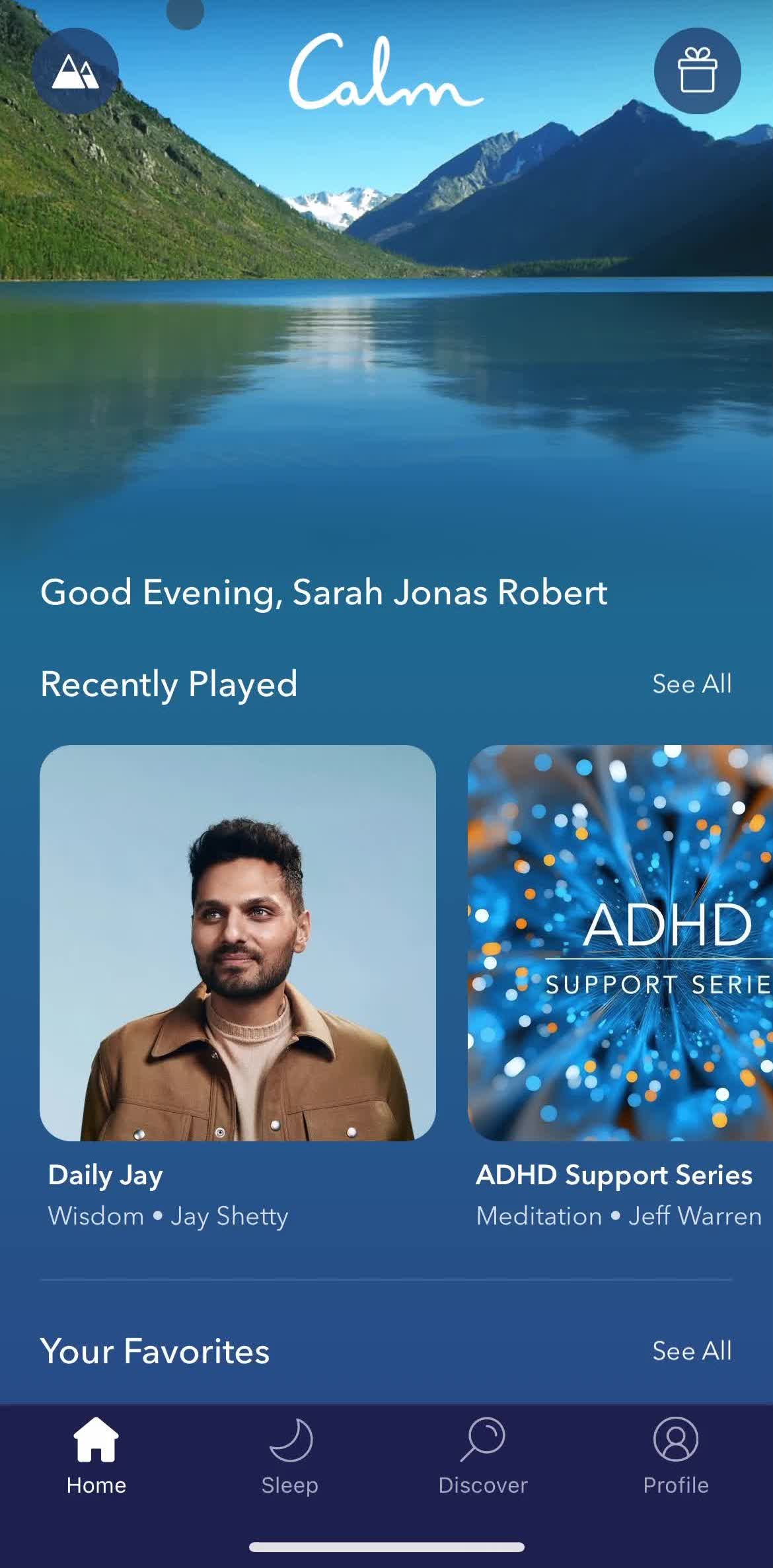 Calm Home screen in the Setting A Reminder flow